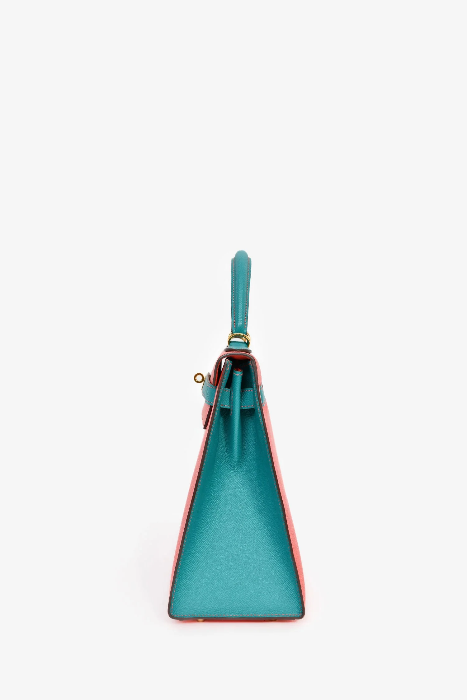 Hermès 2017 Special Order Coral/Teal Bi-Colour Epsom Leather Kelly Sellier 32 - Image 3