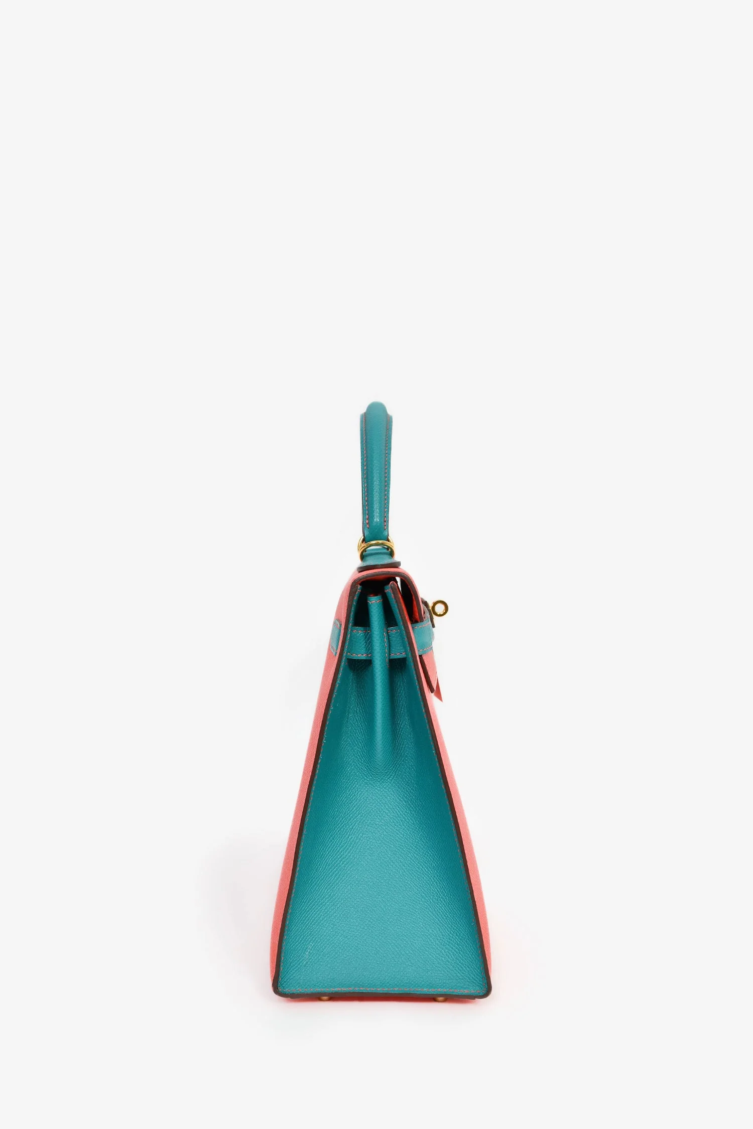 Hermès 2017 Special Order Coral/Teal Bi-Colour Epsom Leather Kelly Sellier 32 - Image 4