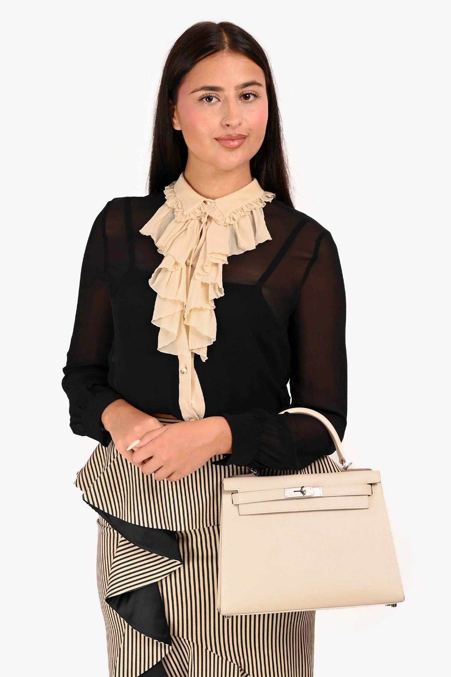 Hermès 2021 Chalk White Epsom Leather Kelly Sellier 28 - Image 13