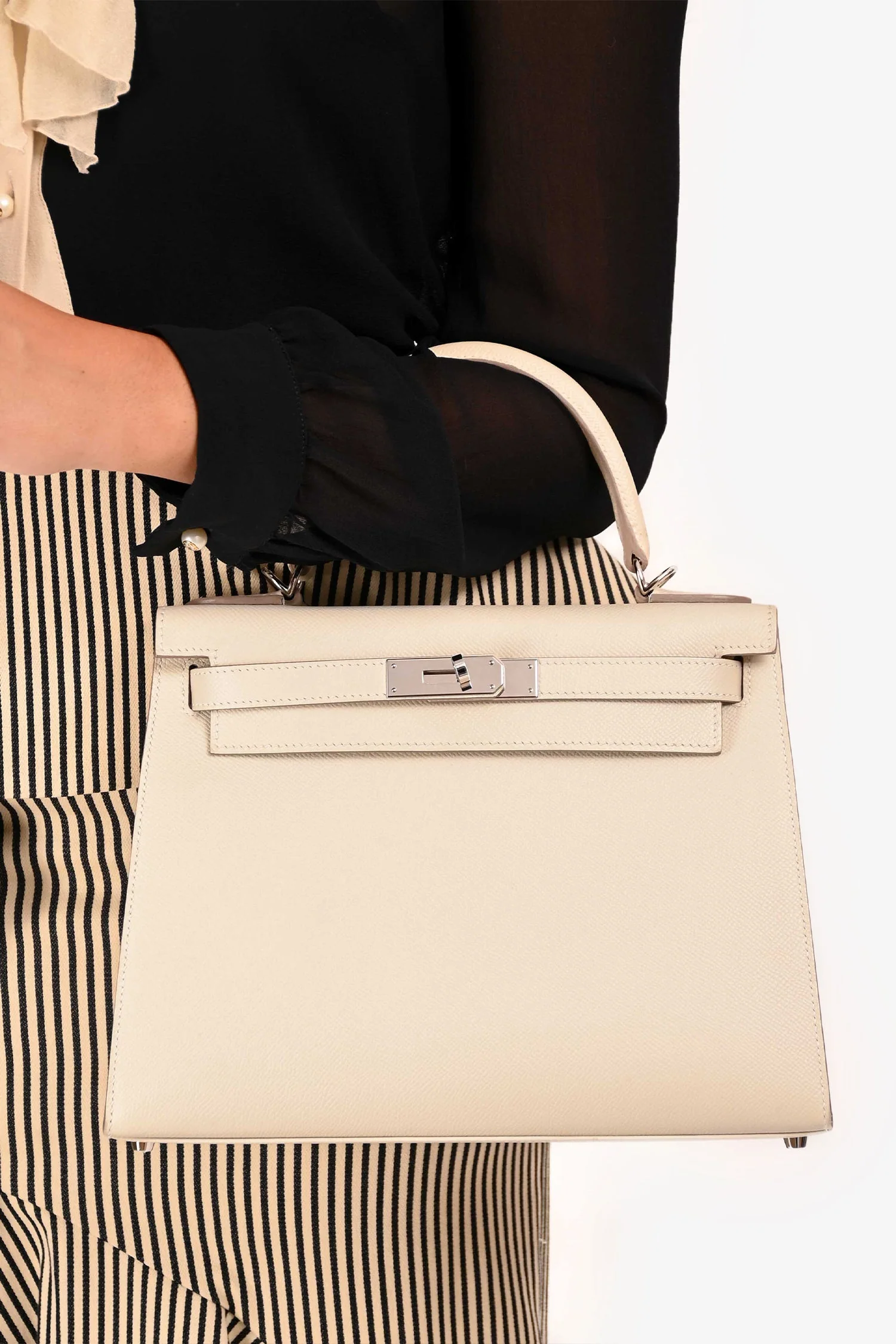 Hermès 2021 Chalk White Epsom Leather Kelly Sellier 28 - Image 14