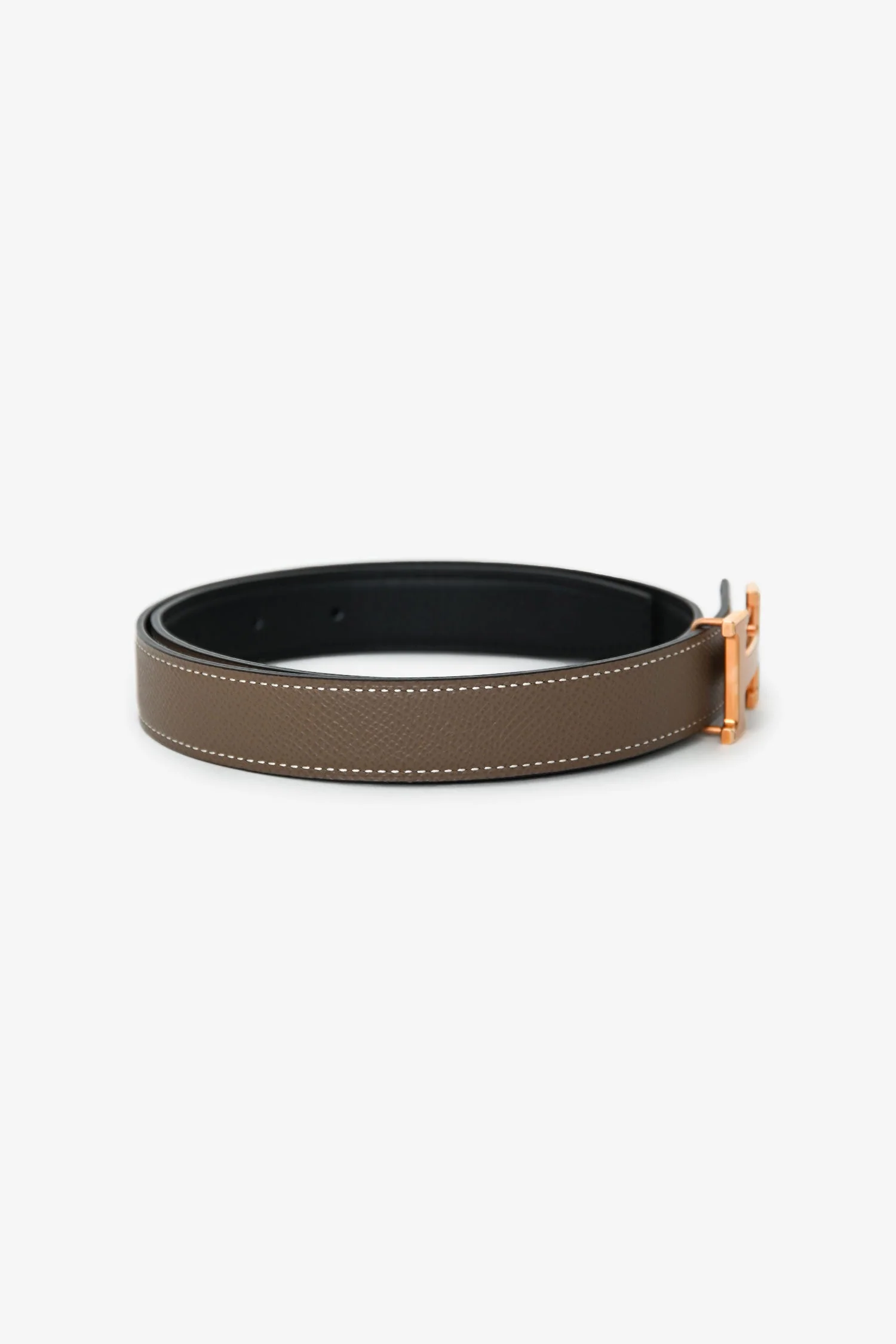 Hermès 2021 Étoupe/Noir Leather Mini Constance Reversible Belt 24mm Size 70 - Image 2