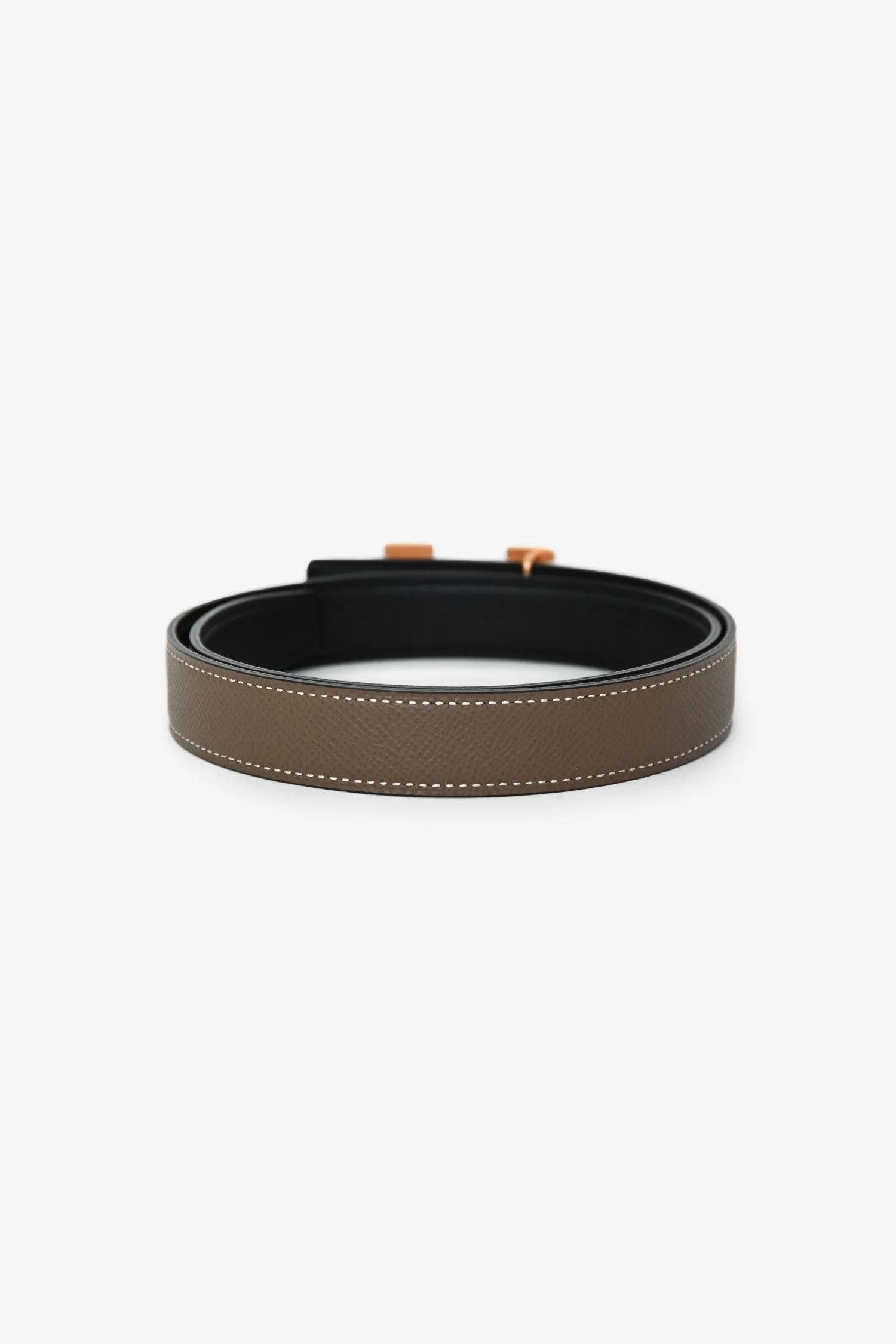 Hermès 2021 Étoupe/Noir Leather Mini Constance Reversible Belt 24mm Size 70 - Image 3