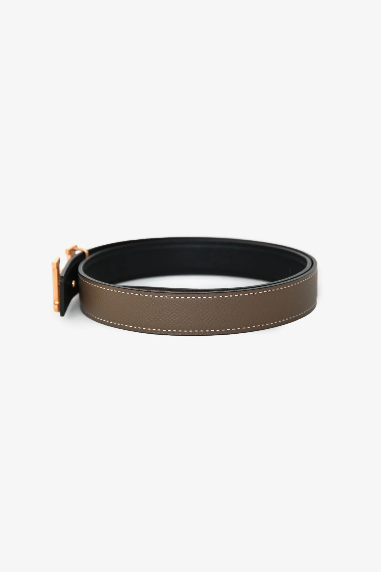 Hermès 2021 Étoupe/Noir Leather Mini Constance Reversible Belt 24mm Size 70 - Image 4