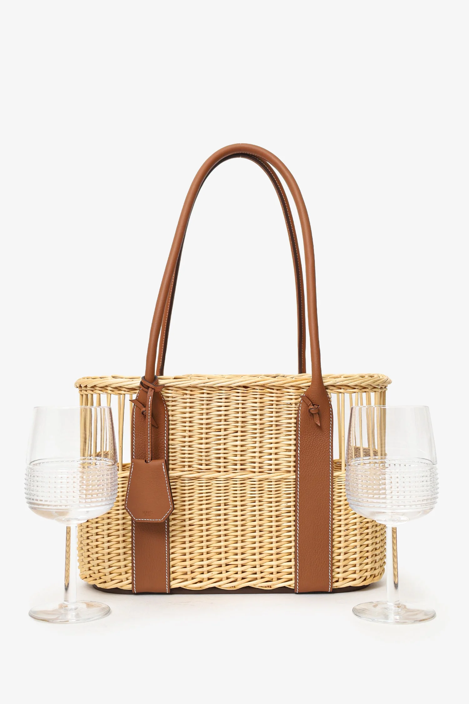 Hermès 2022 Beige/Brown Wicker/Taurillon Leather Park Bottle Basket - Image 2