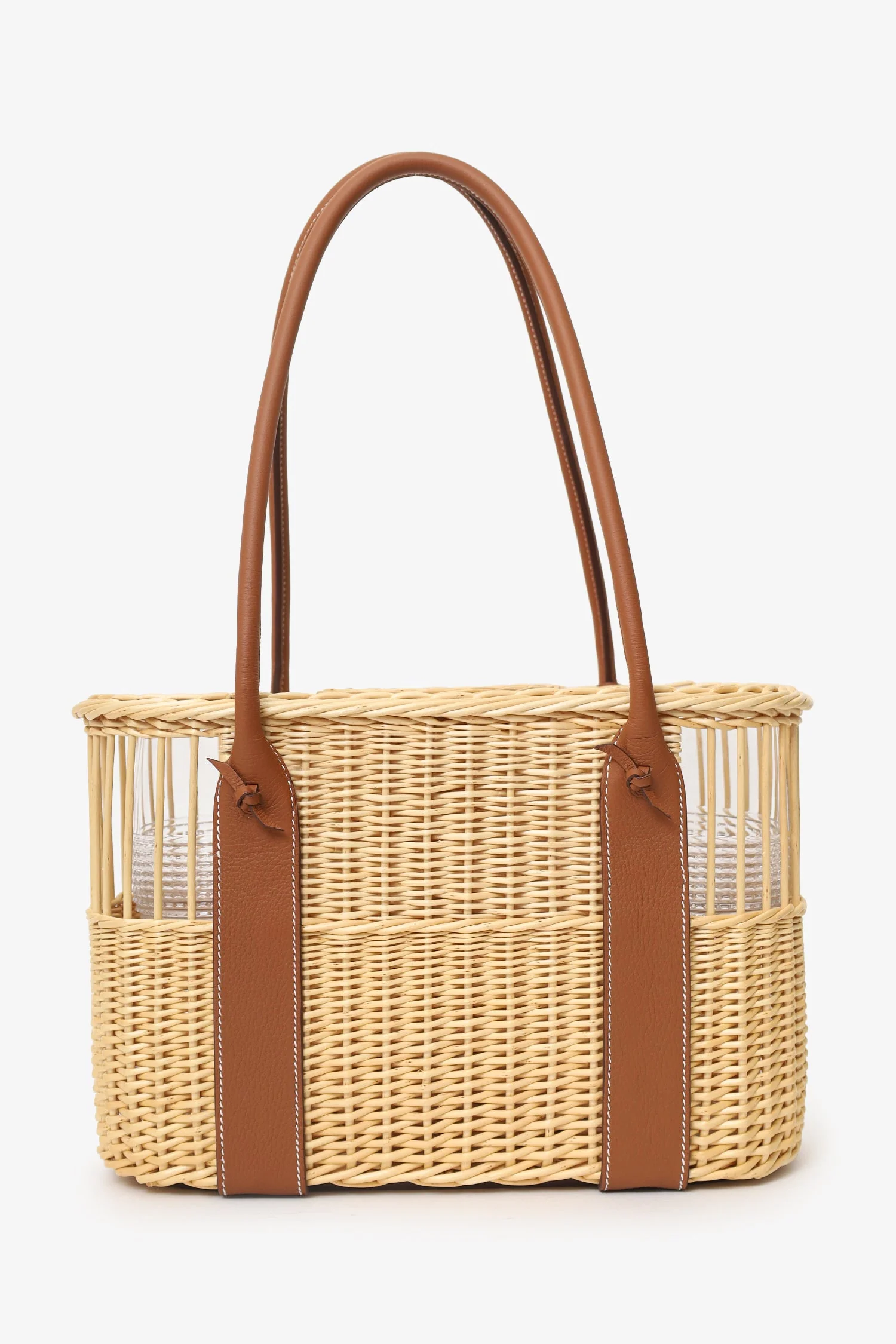Hermès 2022 Beige/Brown Wicker/Taurillon Leather Park Bottle Basket - Image 3