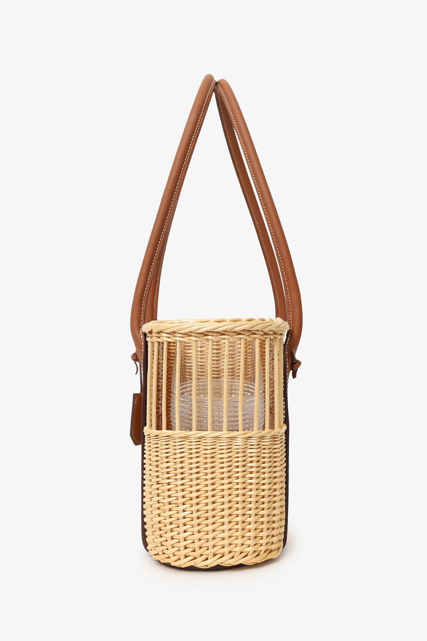 Hermès 2022 Beige/Brown Wicker/Taurillon Leather Park Bottle Basket - Image 5