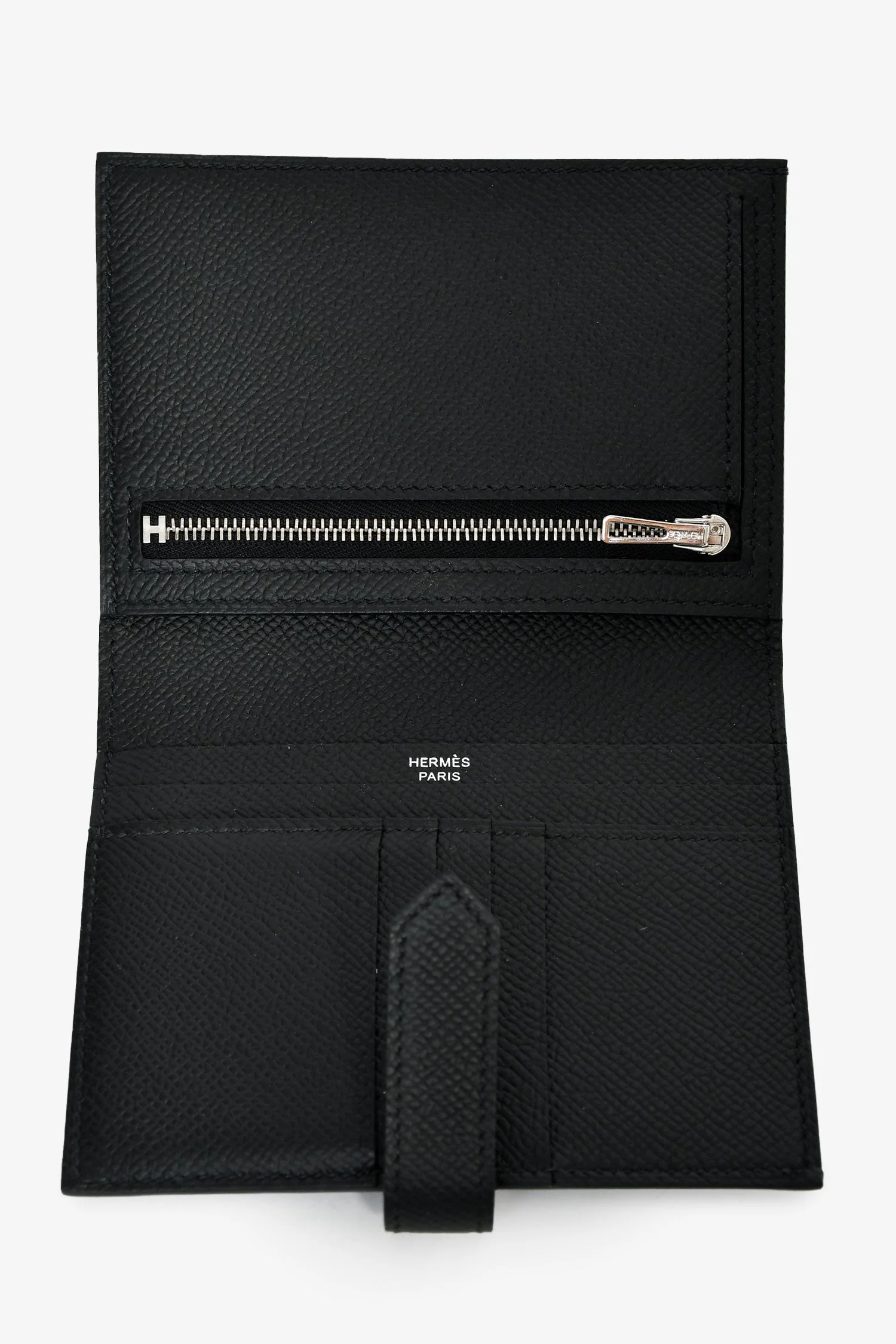Hermes 2022 Black Epsom Leather 'H' Bearn Compact Wallet - Image 6