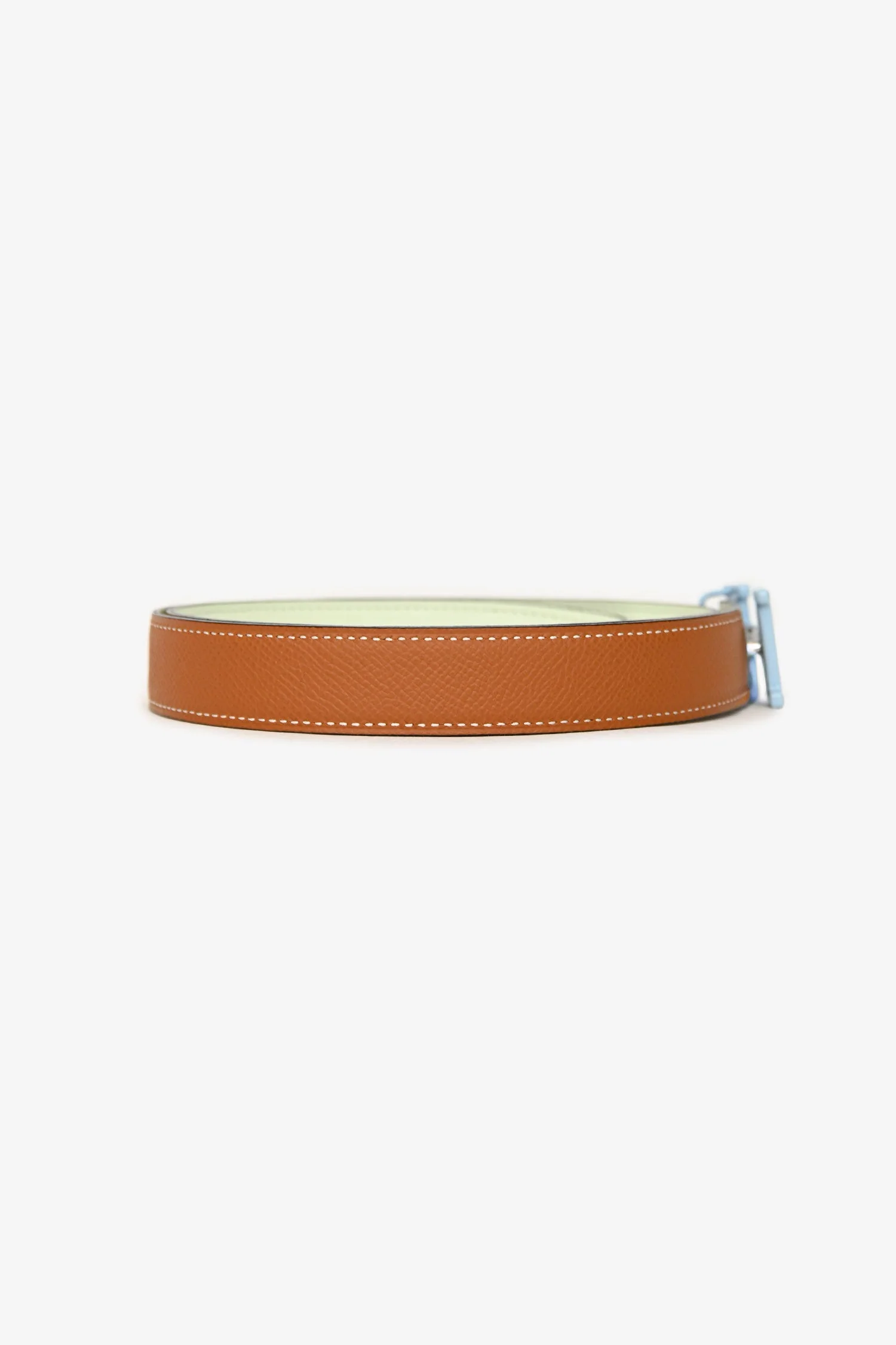 Hermès 2022 Brown/Light Blue Epsom/Swift Leather 'Mini Constance' Reversible Belt Size 70 - Image 2