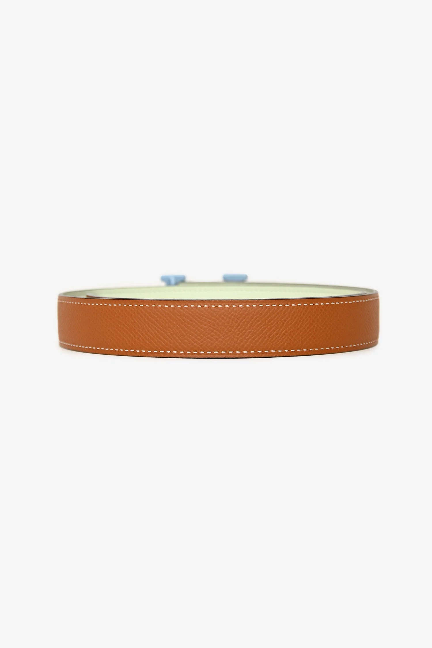 Hermès 2022 Brown/Light Blue Epsom/Swift Leather 'Mini Constance' Reversible Belt Size 70 - Image 3