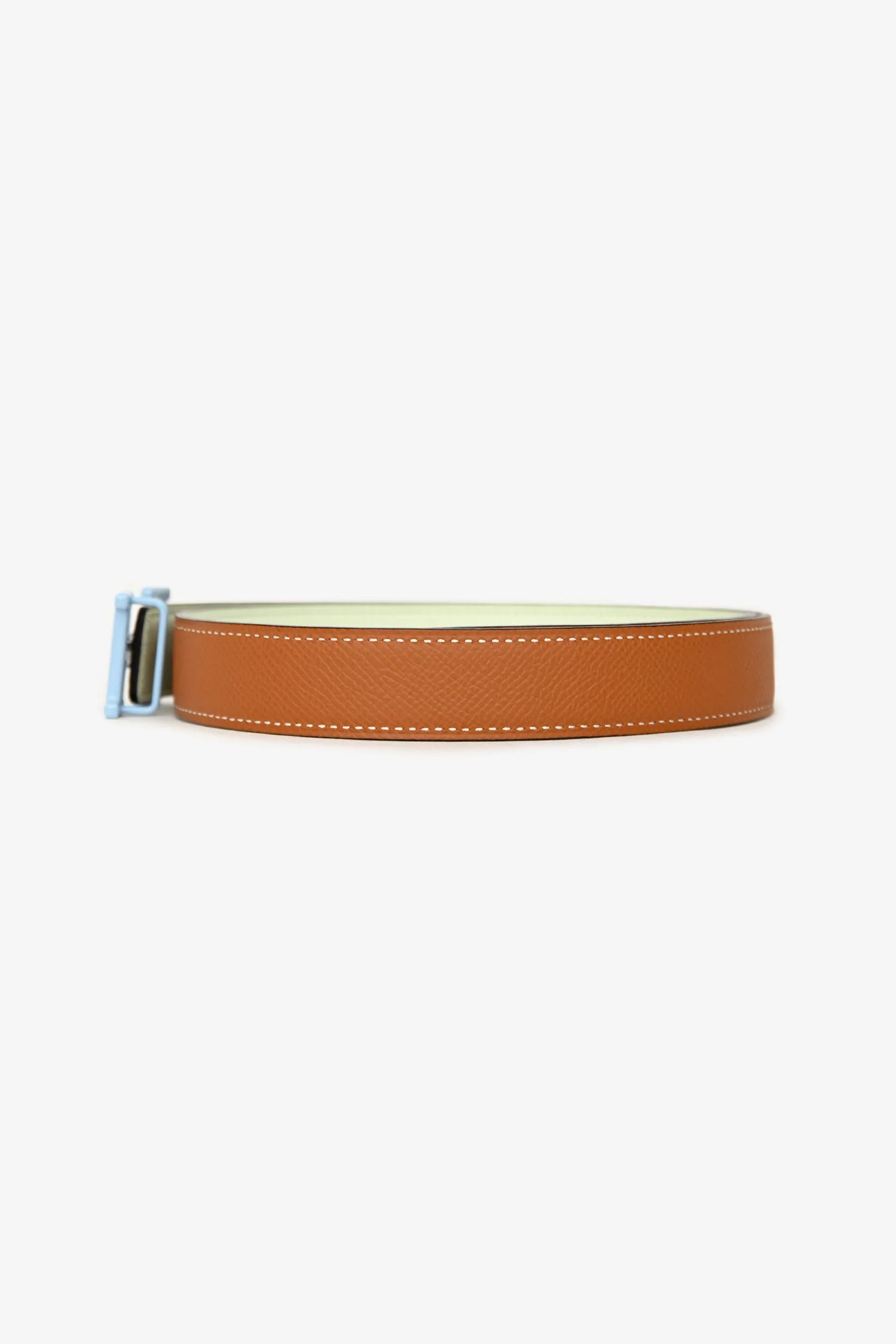 Hermès 2022 Brown/Light Blue Epsom/Swift Leather 'Mini Constance' Reversible Belt Size 70 - Image 4
