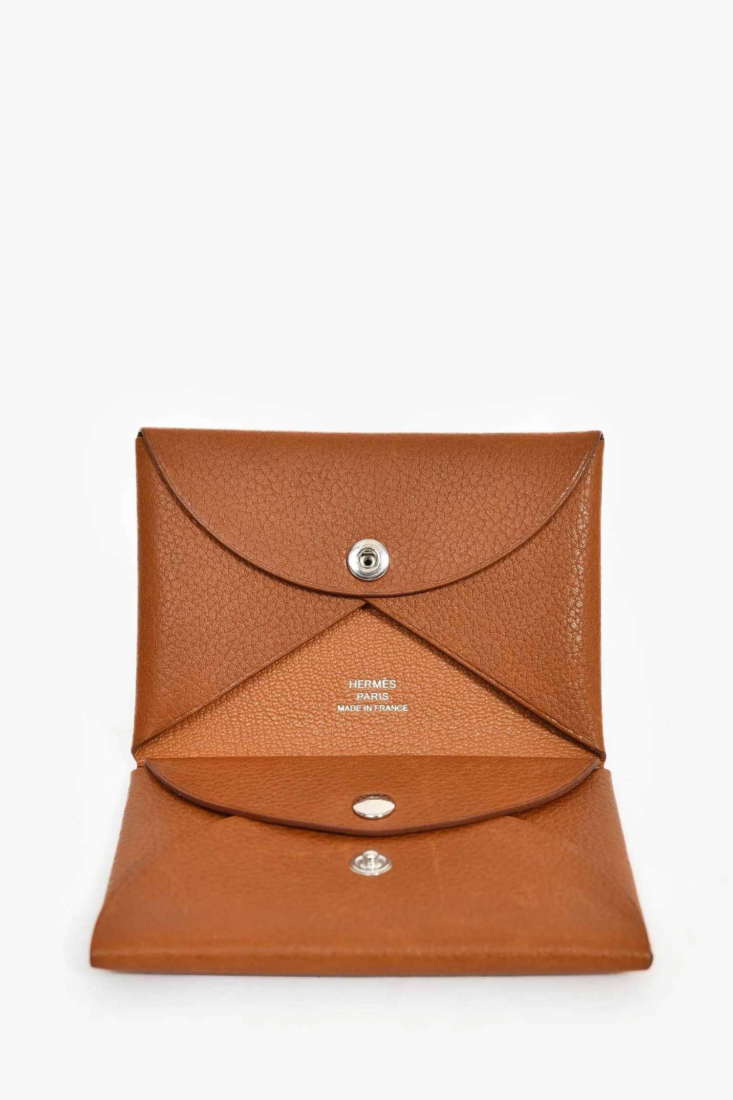 Hermès 2024 Brown Leather Calvi Duo Compact Card Holder - Image 6