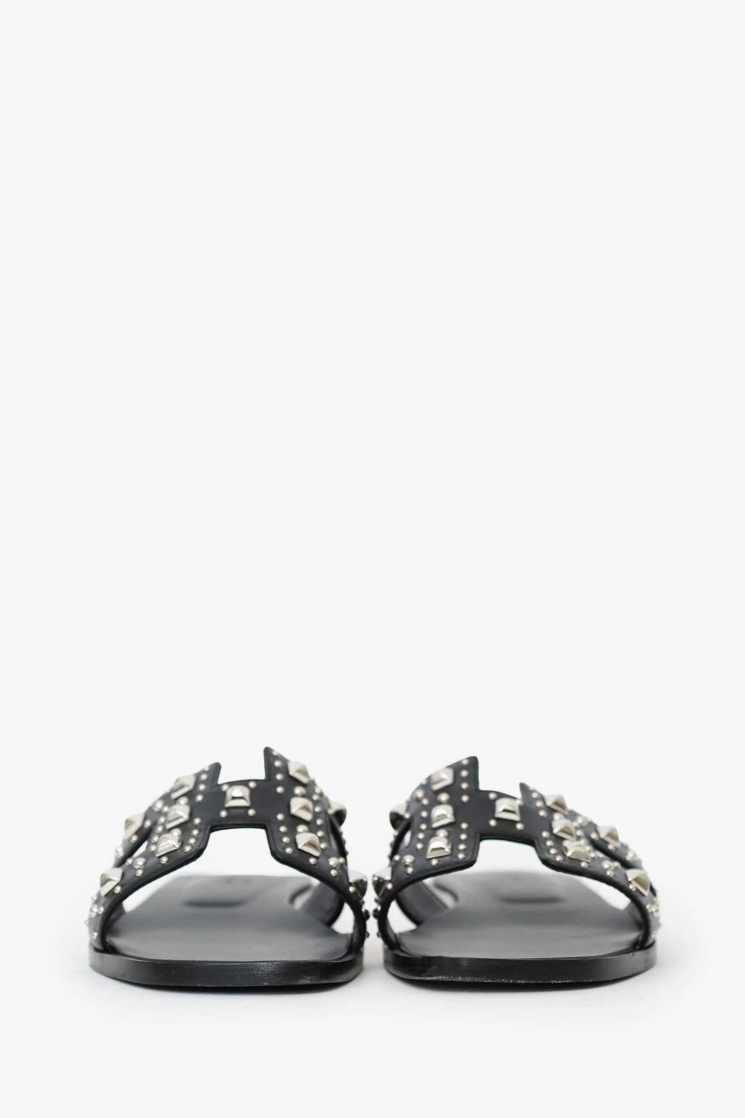 Hermès Black Leater Studded Oran Sandals Size 38 - Image 3