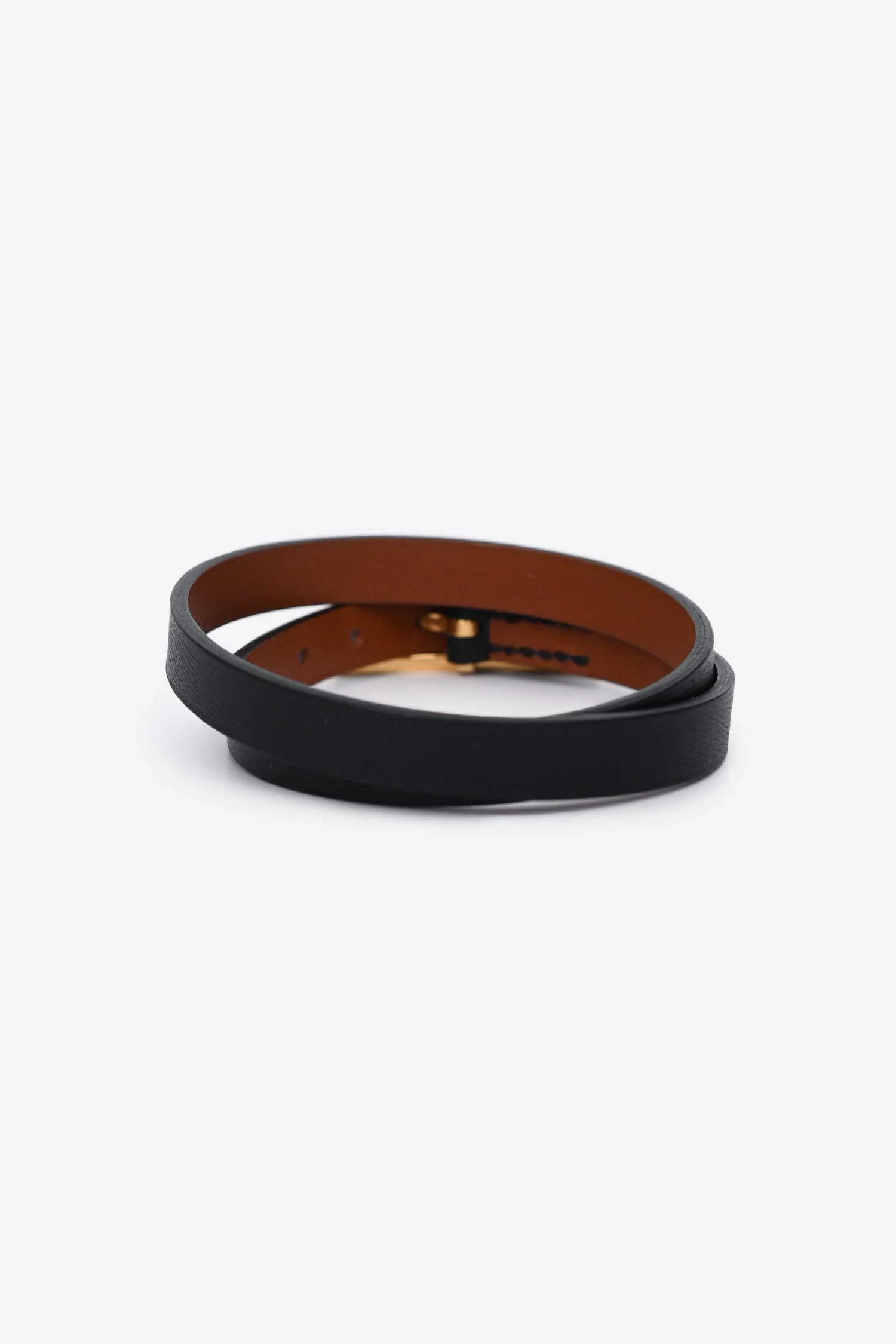Hermès Black Leather Behapi Double Tour Bracelet GHW - Image 3