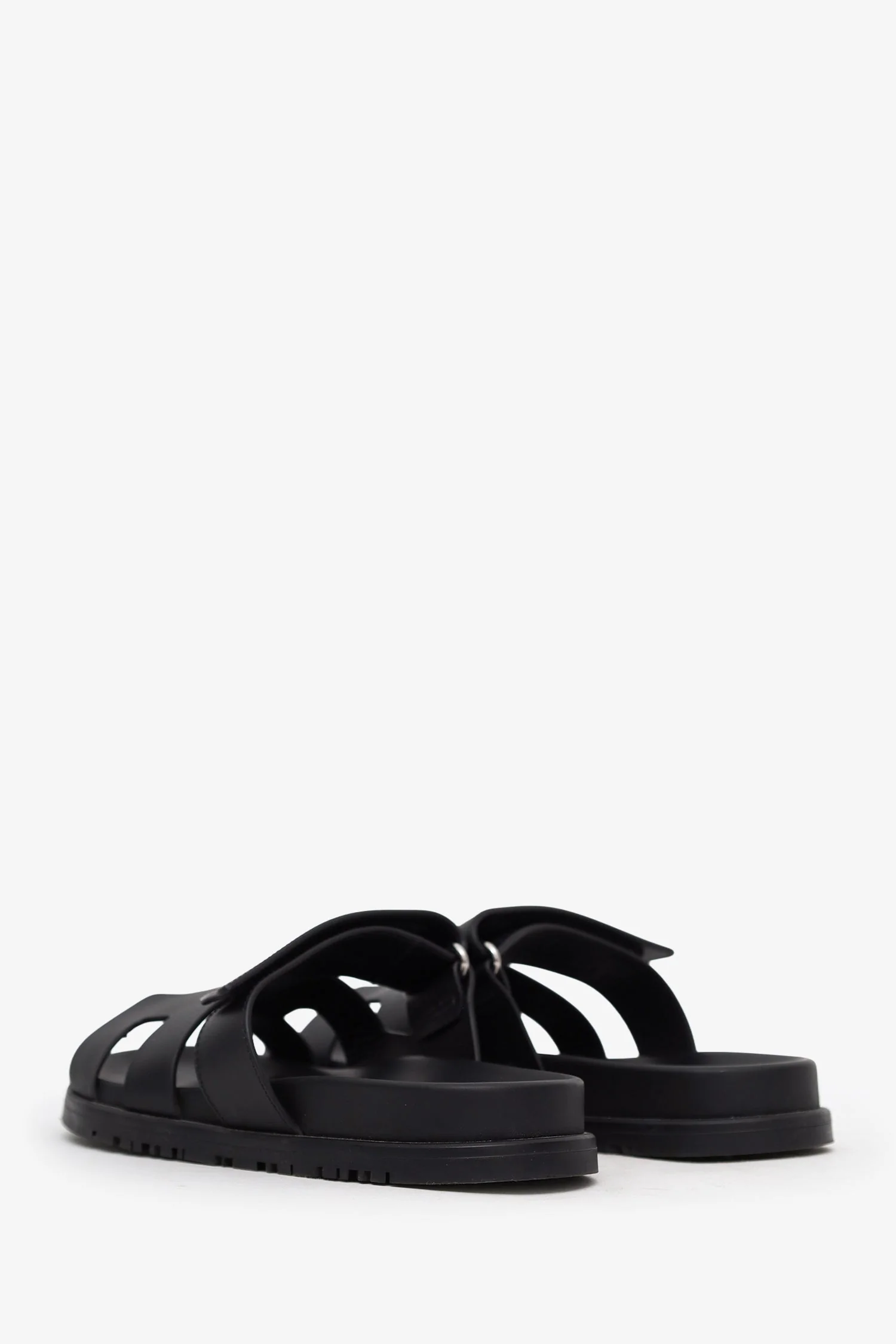 Hermès Black Leather Chypre Sandals Size 36.5 - Image 4