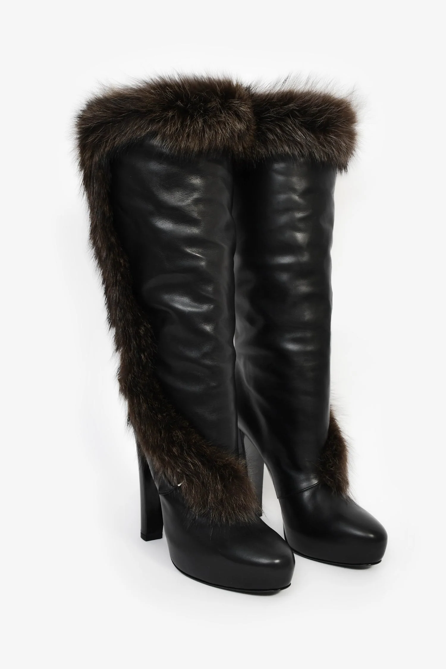 Hermès Black Leather Fur Lined Boots Size 38 - Image 2