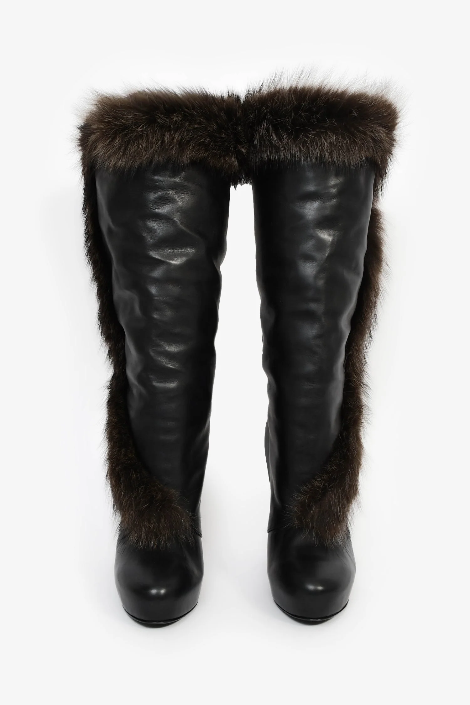 Hermès Black Leather Fur Lined Boots Size 38 - Image 3