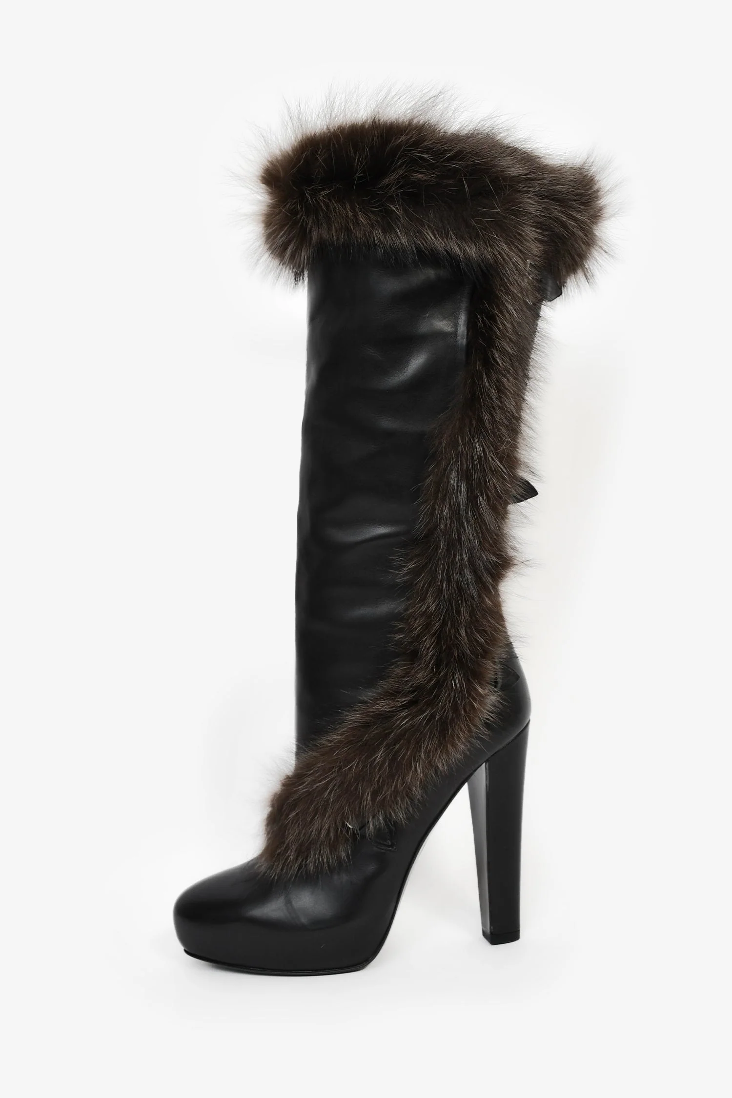 Hermès Black Leather Fur Lined Boots Size 38 - Image 4