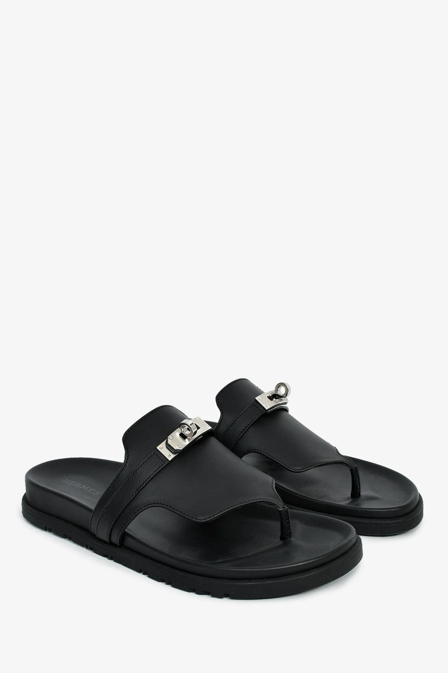 Hermès Black Leather Kelly Buckle 'Empire' Sandals Size 37 - Image 2