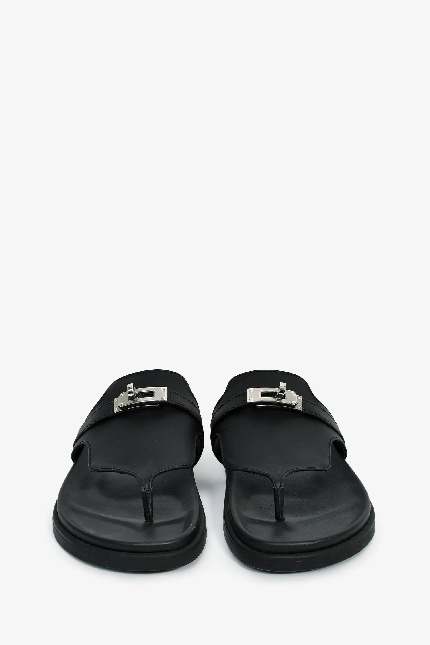 Hermès Black Leather Kelly Buckle 'Empire' Sandals Size 37 - Image 3
