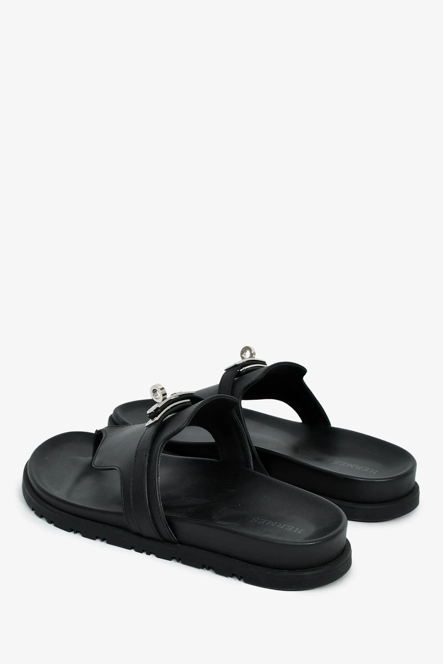 Hermès Black Leather Kelly Buckle 'Empire' Sandals Size 37 - Image 4