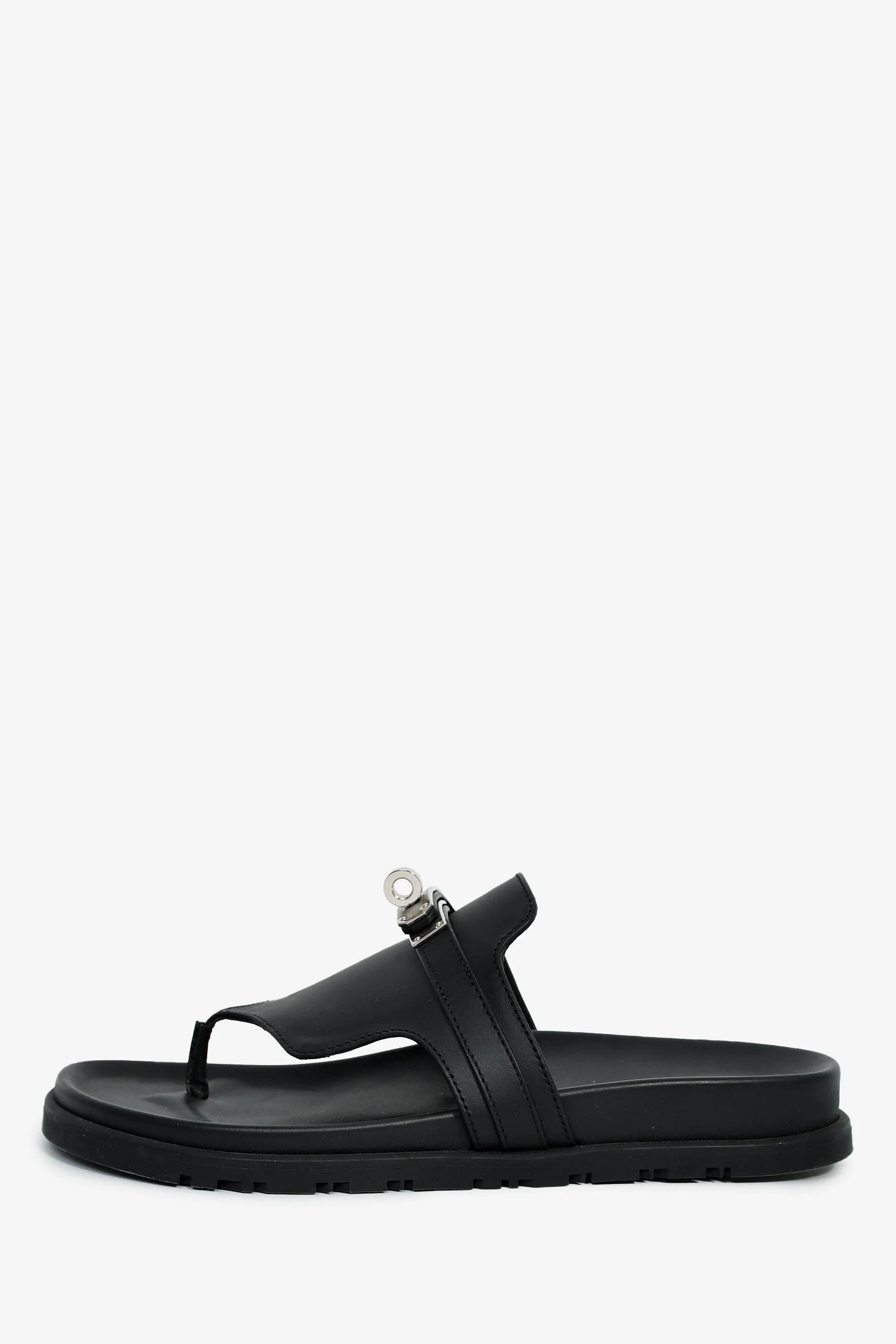 Hermès Black Leather Kelly Buckle 'Empire' Sandals Size 37 - Image 5