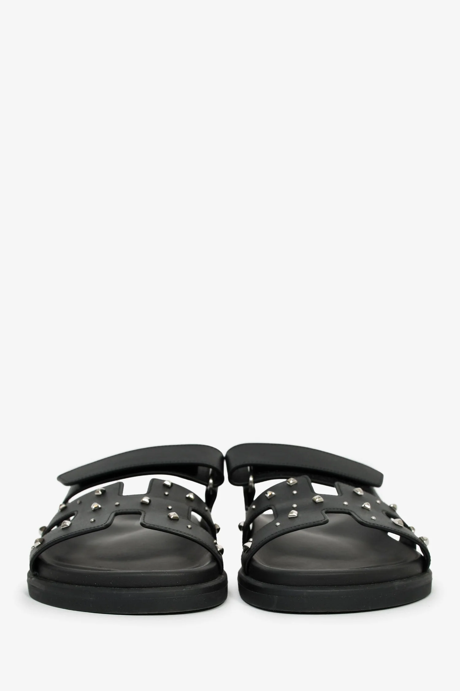 Hermès Black Leather Medor Studs 'Chypre' Sandals Size 38.5 - Image 3