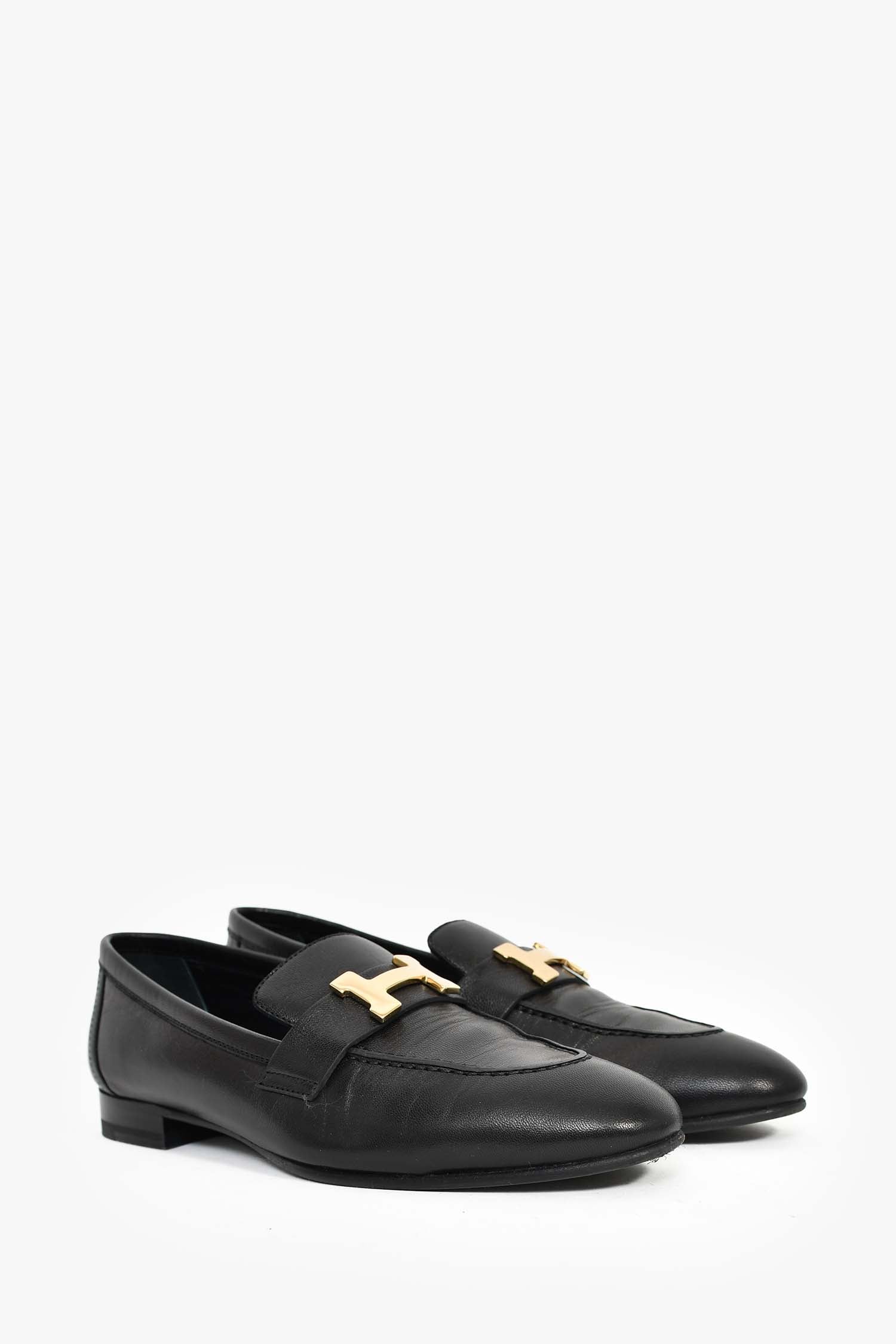 Hermès Black Leather 'Paris' Loafers Size 36 - Image 2