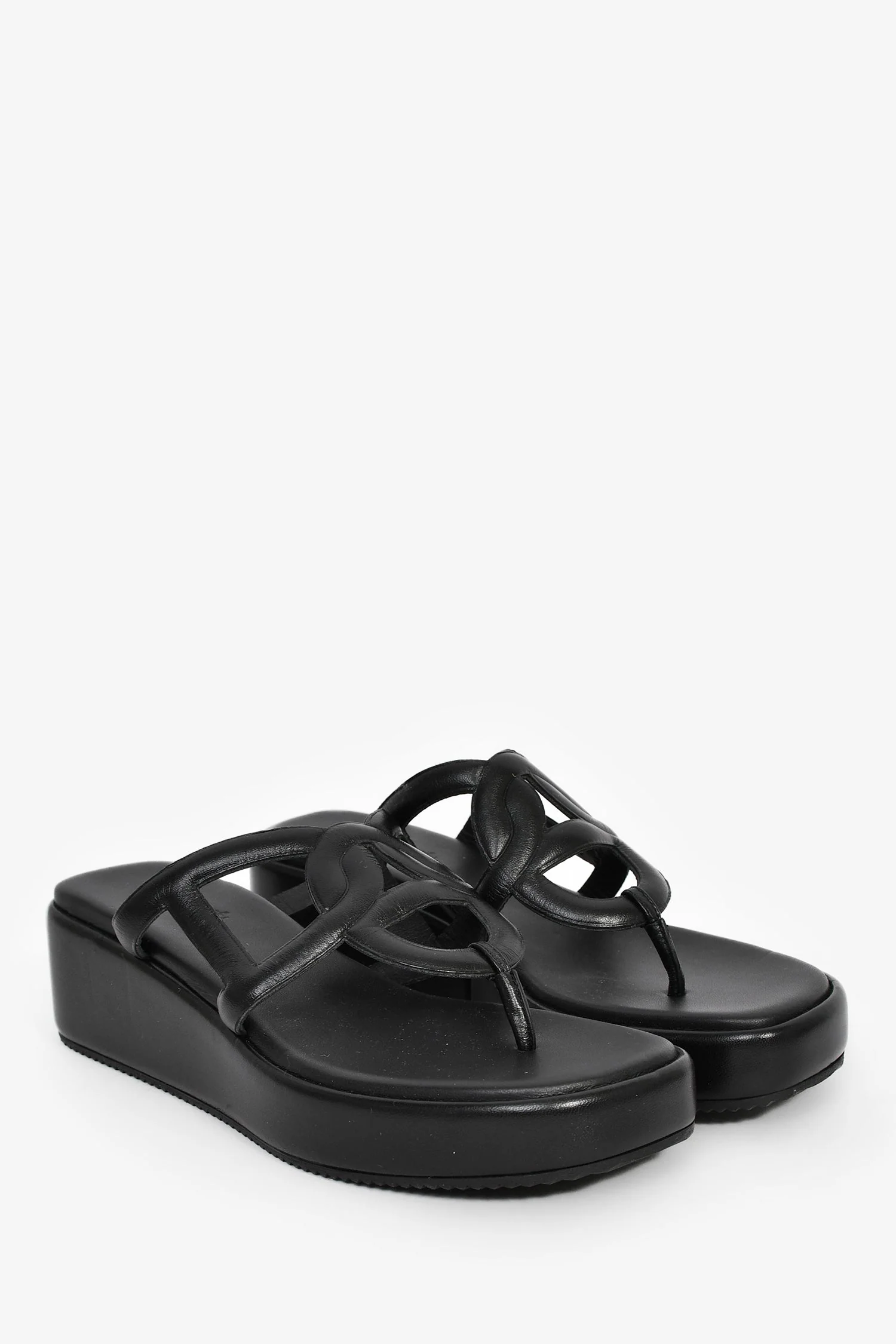 Hermès Black Leather Platform Sandals Size 38 - Image 2