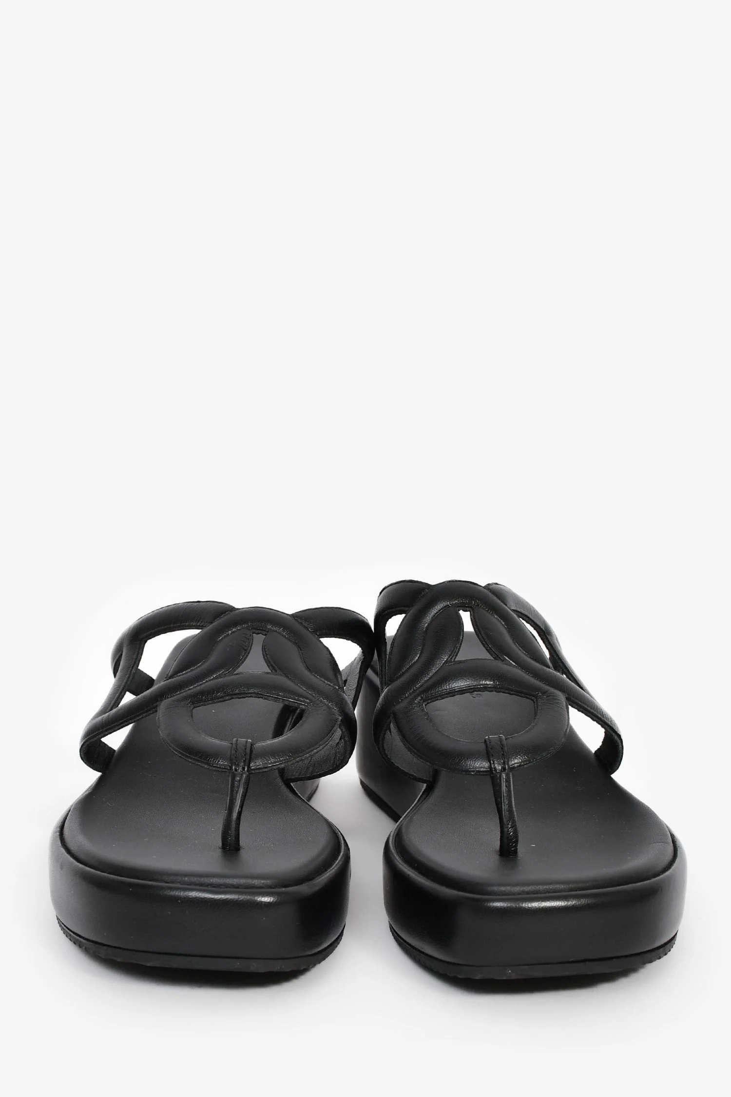 Hermès Black Leather Platform Sandals Size 38 - Image 3