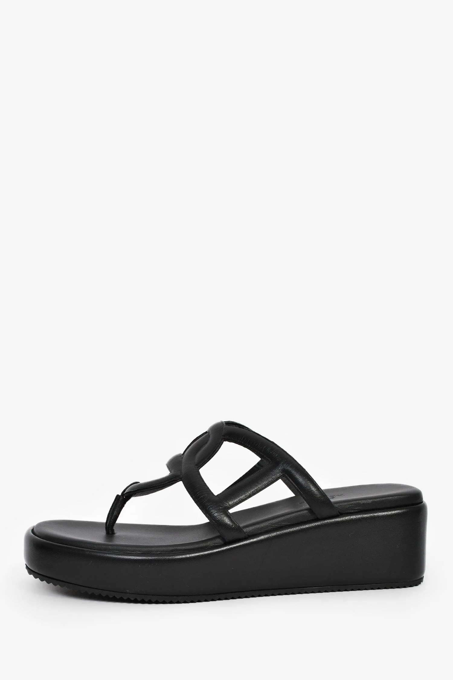Hermès Black Leather Platform Sandals Size 38 - Image 4