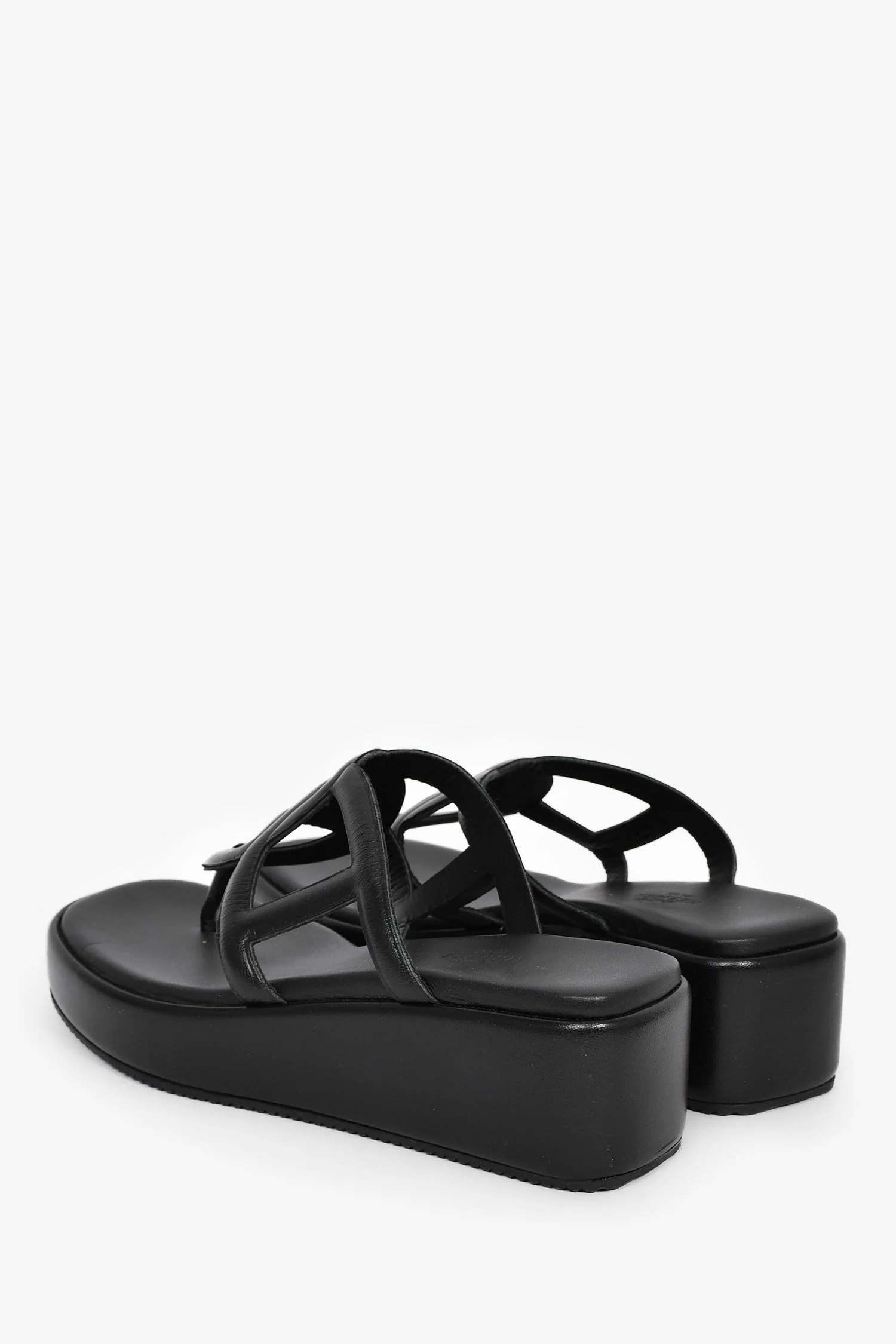 Hermès Black Leather Platform Sandals Size 38 - Image 5