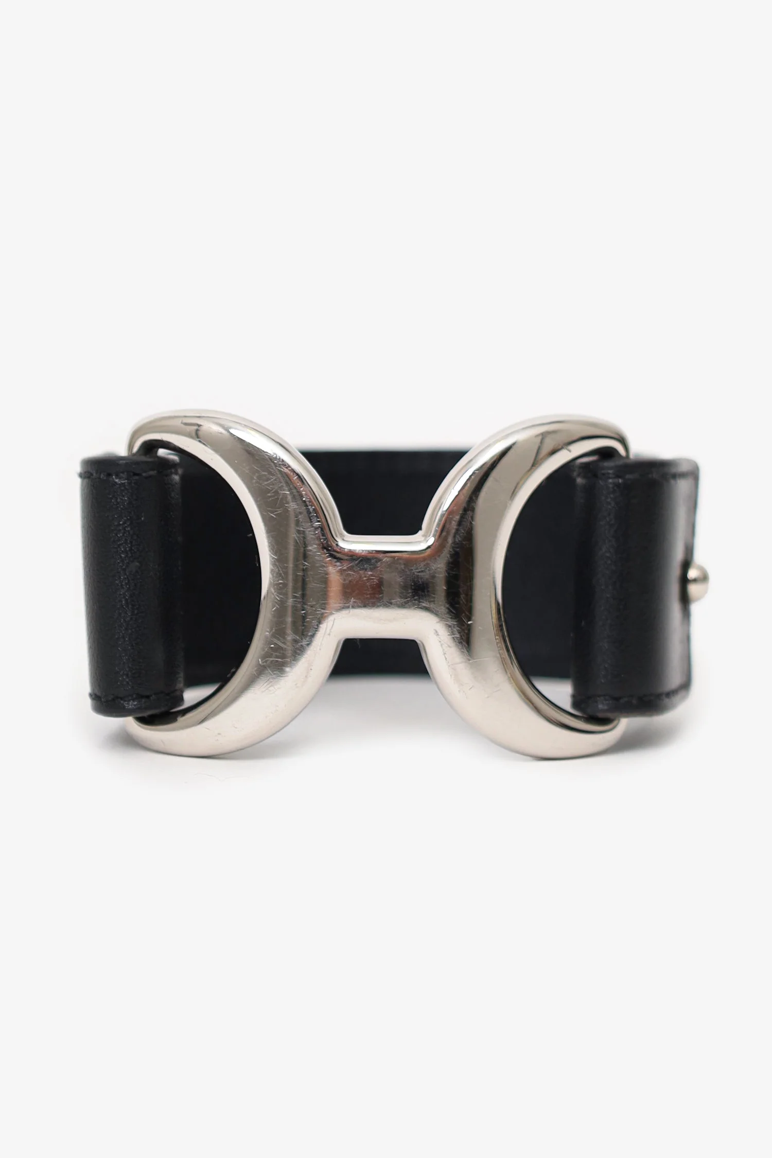 Hermès Black Leather/Silver Hardware Horse-bit Bracelet