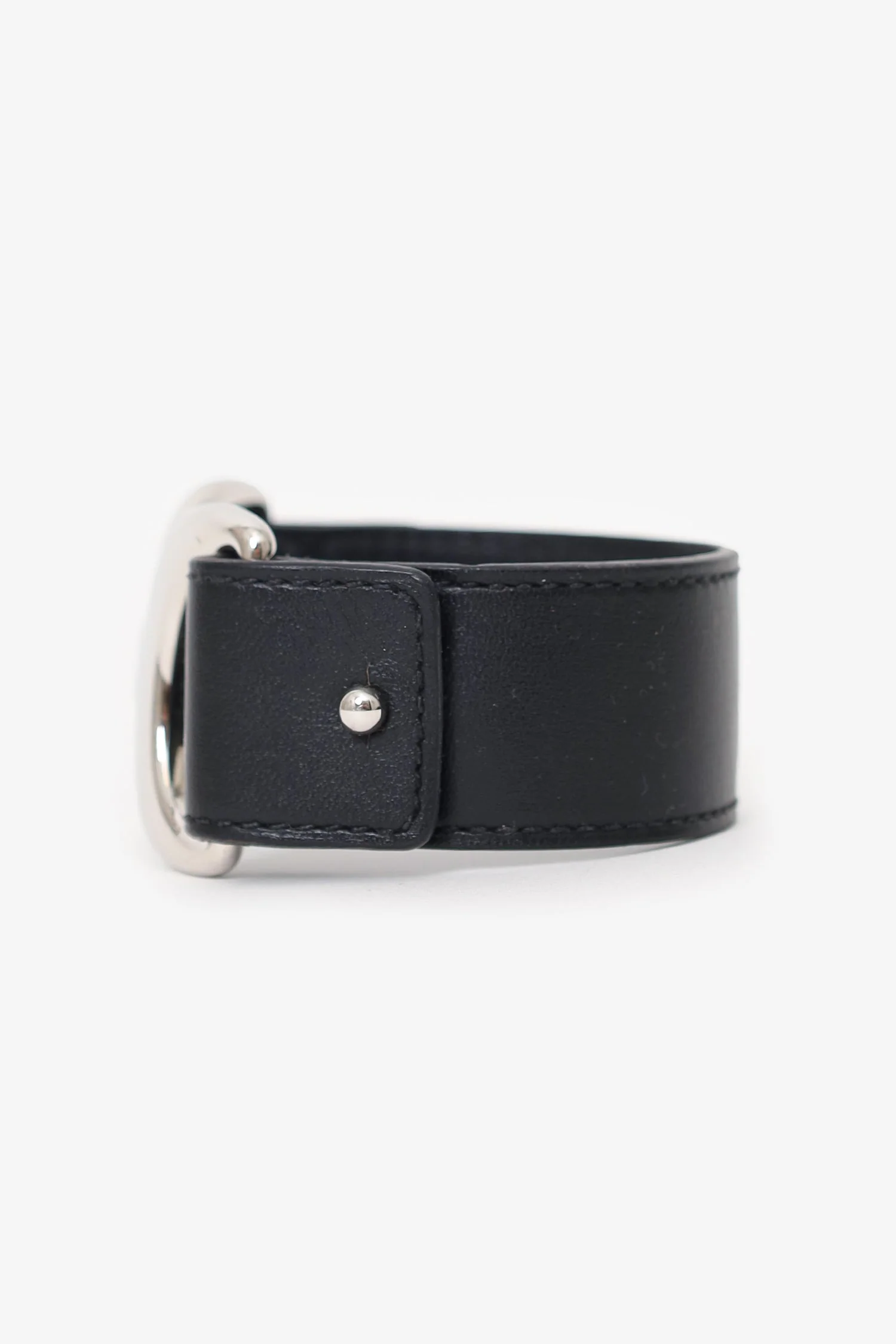 Hermès Black Leather/Silver Hardware Horse-bit Bracelet - Image 2