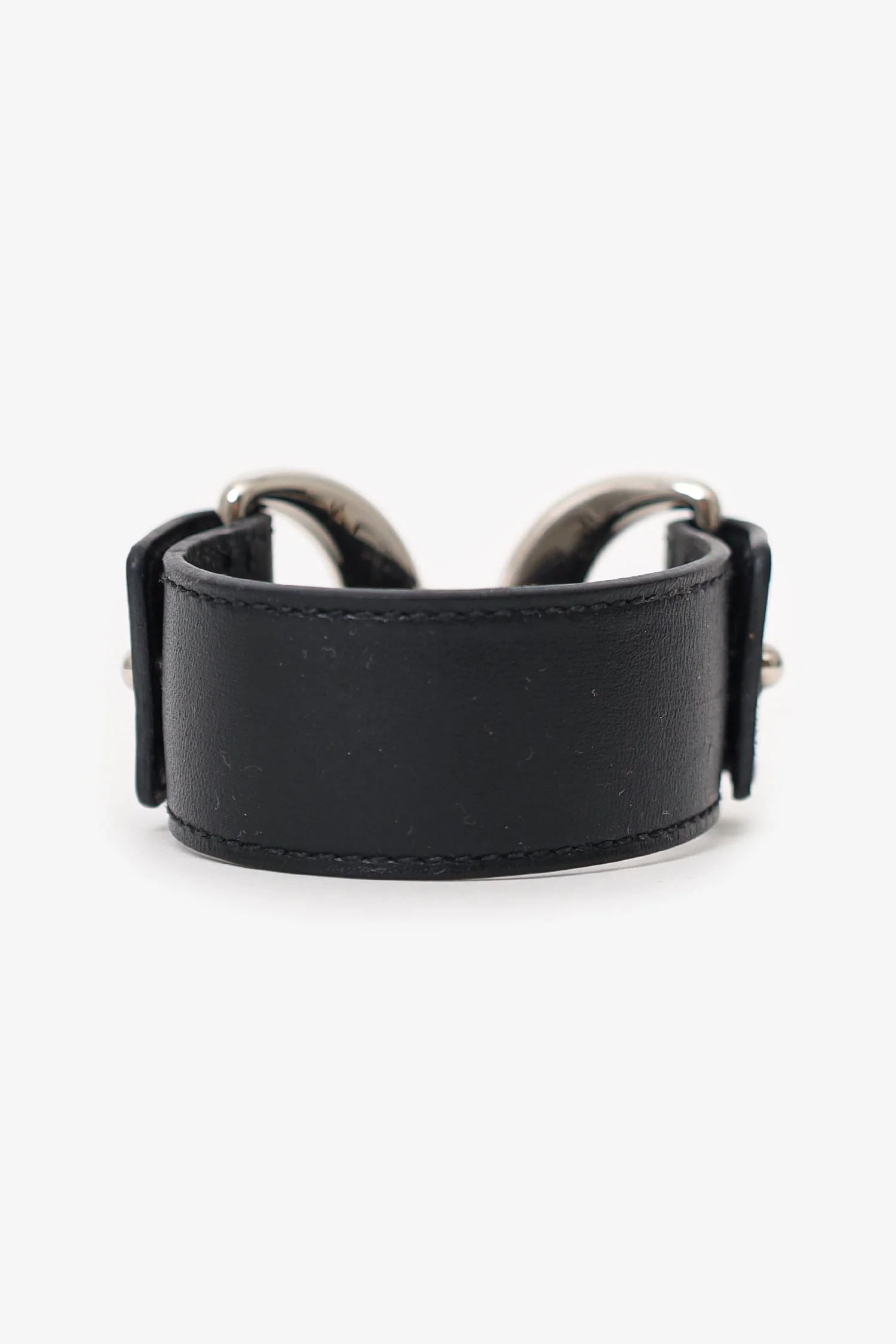Hermès Black Leather/Silver Hardware Horse-bit Bracelet - Image 3