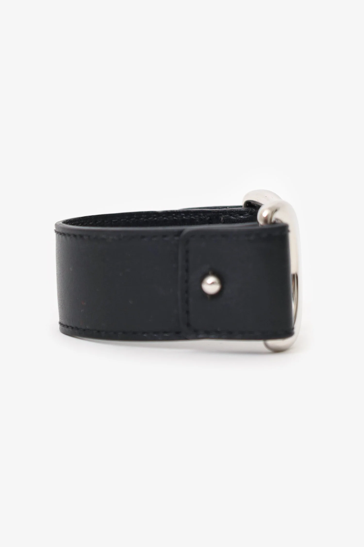 Hermès Black Leather/Silver Hardware Horse-bit Bracelet - Image 4