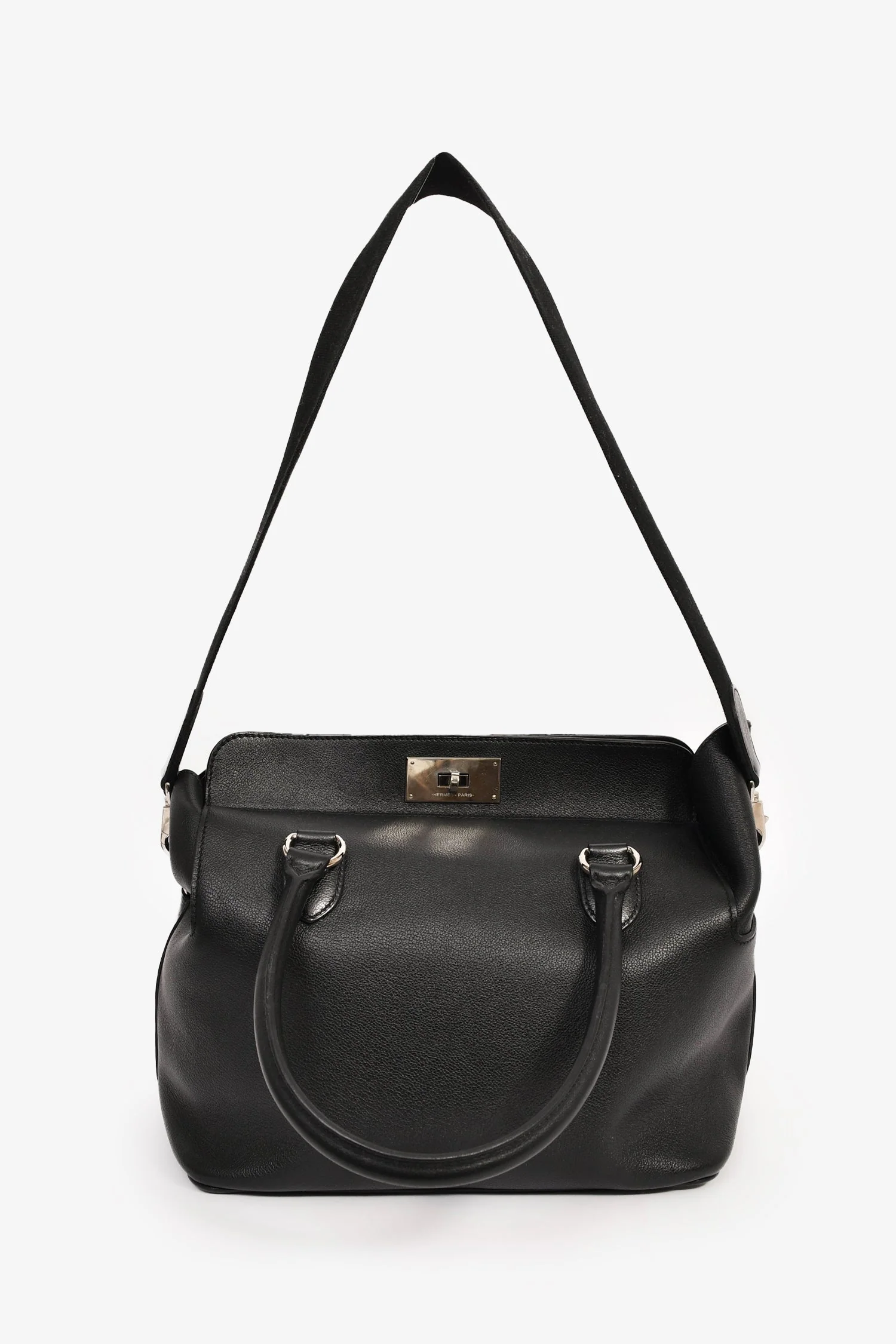 Hermès Black Leather Tool Box 26 Top Handle with Strap - Image 7