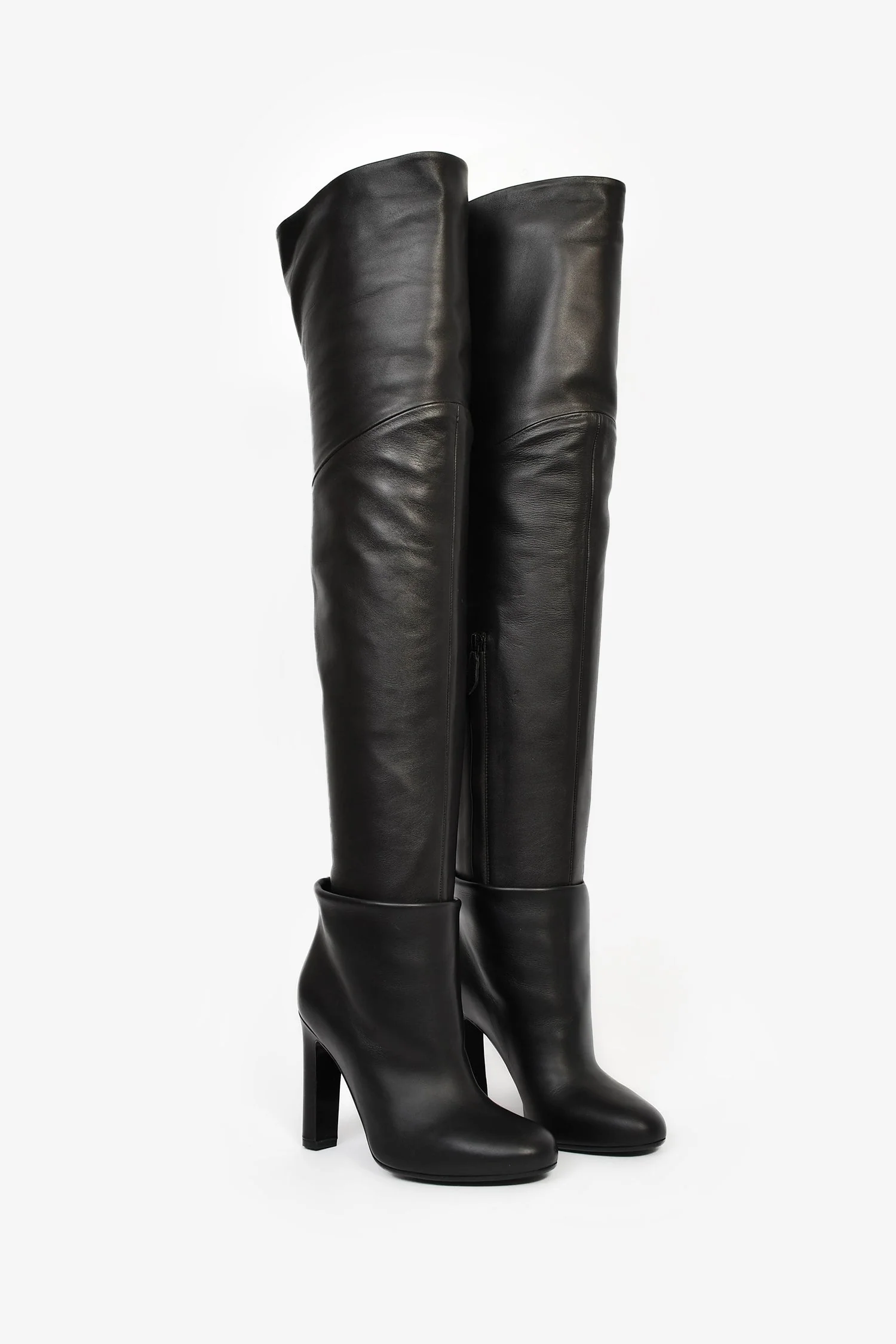 Hermès Black Nappa Leather 'Johanna' Knee High Boots Size 37 - Image 2