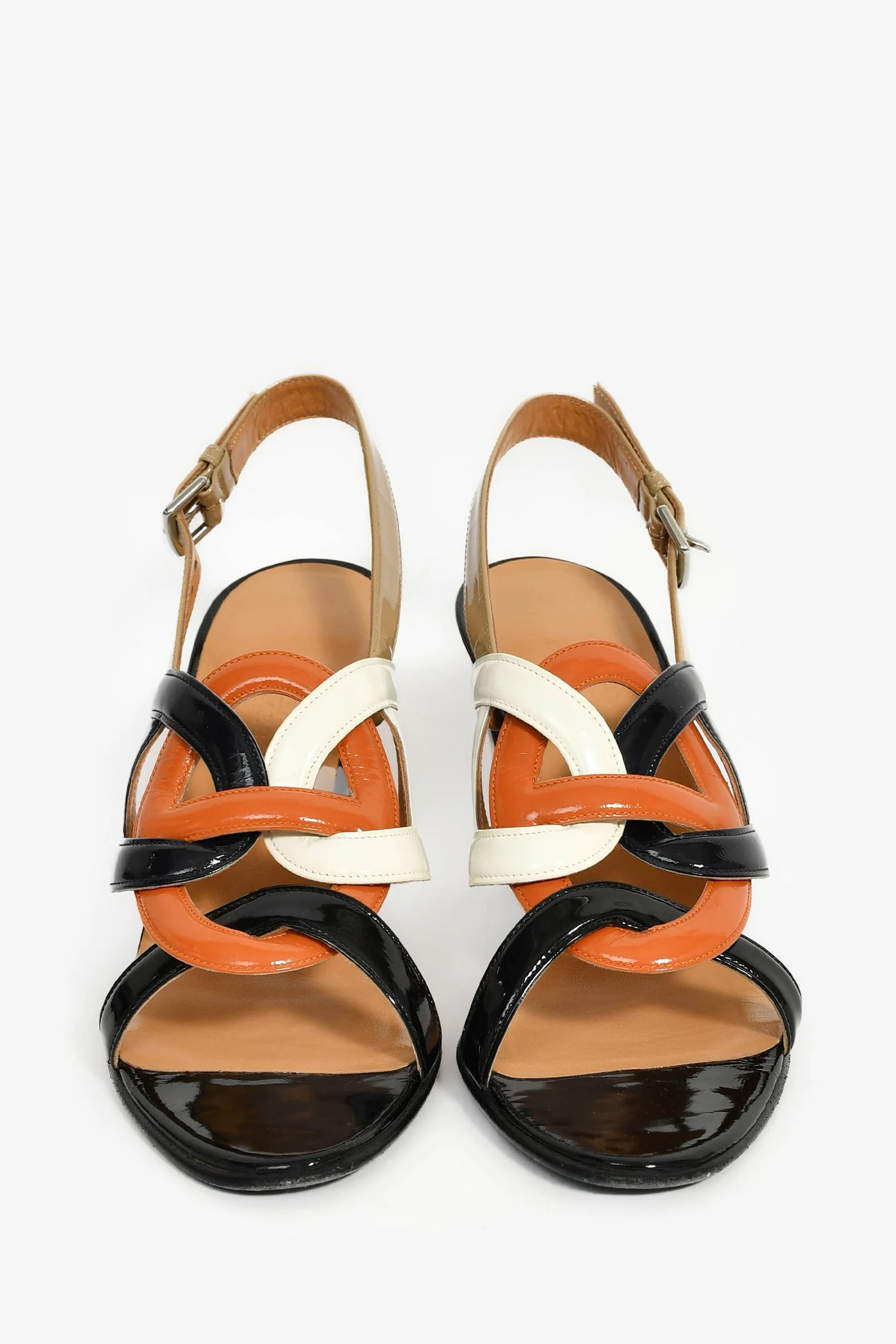 Hermes Black/Orange Patent 'Chain d'Ancre' Heeled Sandals Size 38 - Image 3