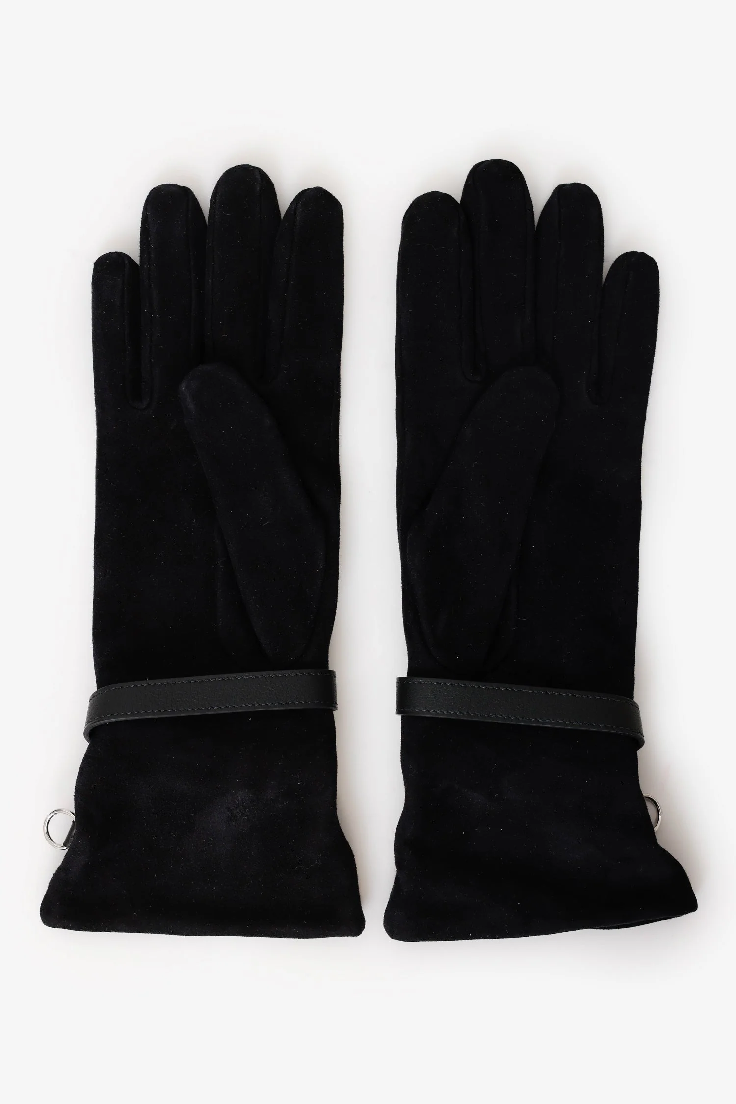 Hermès Black Suede Jade Gloves With Strap - Image 2