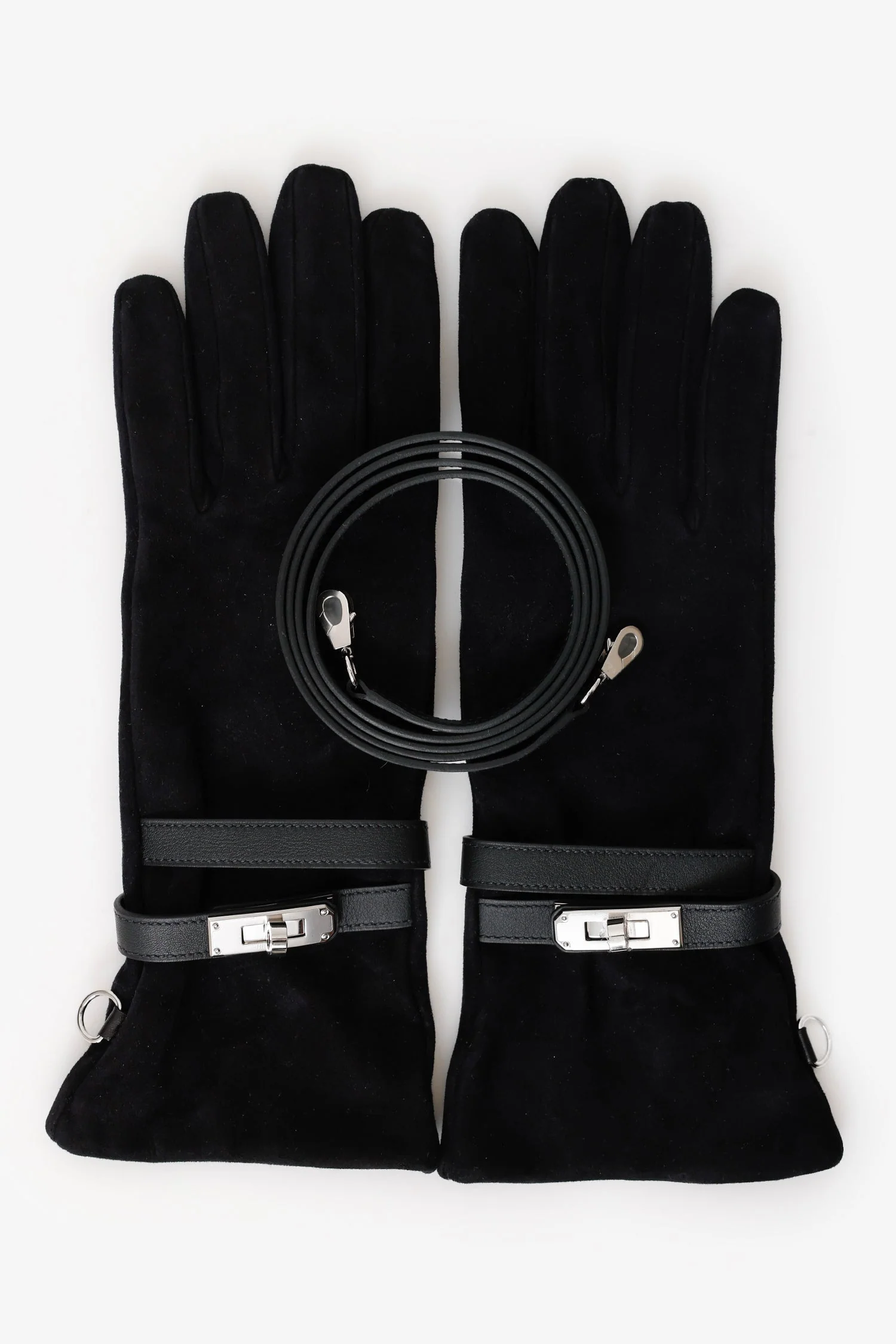 Hermès Black Suede Jade Gloves With Strap - Image 3
