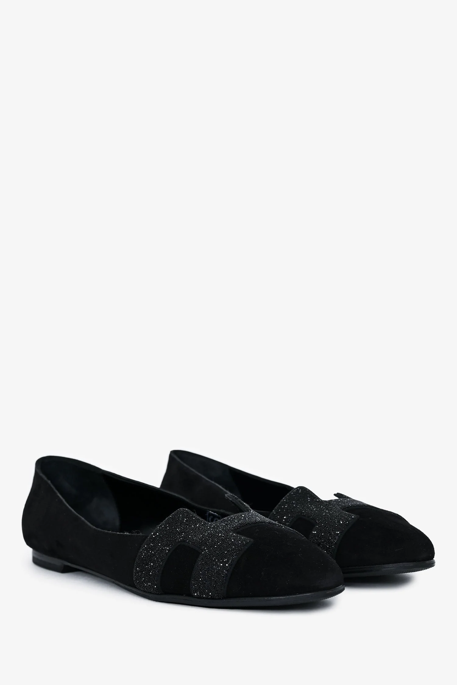 Hermes Black Suede Leather Crystal Embellished H Logo Nice Flats Size 40 - Image 2