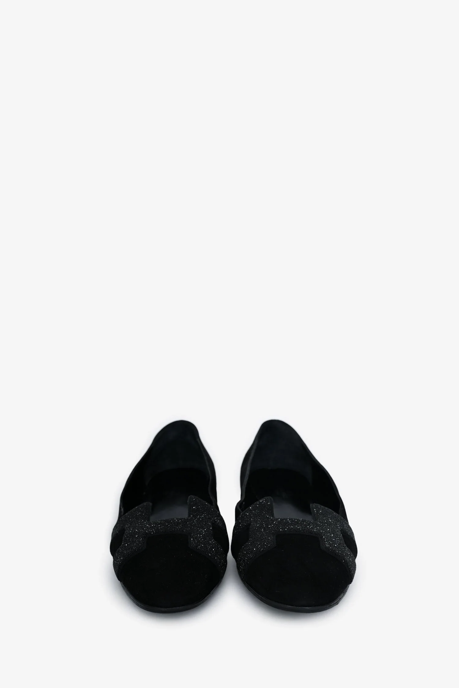 Hermes Black Suede Leather Crystal Embellished H Logo Nice Flats Size 40 - Image 3