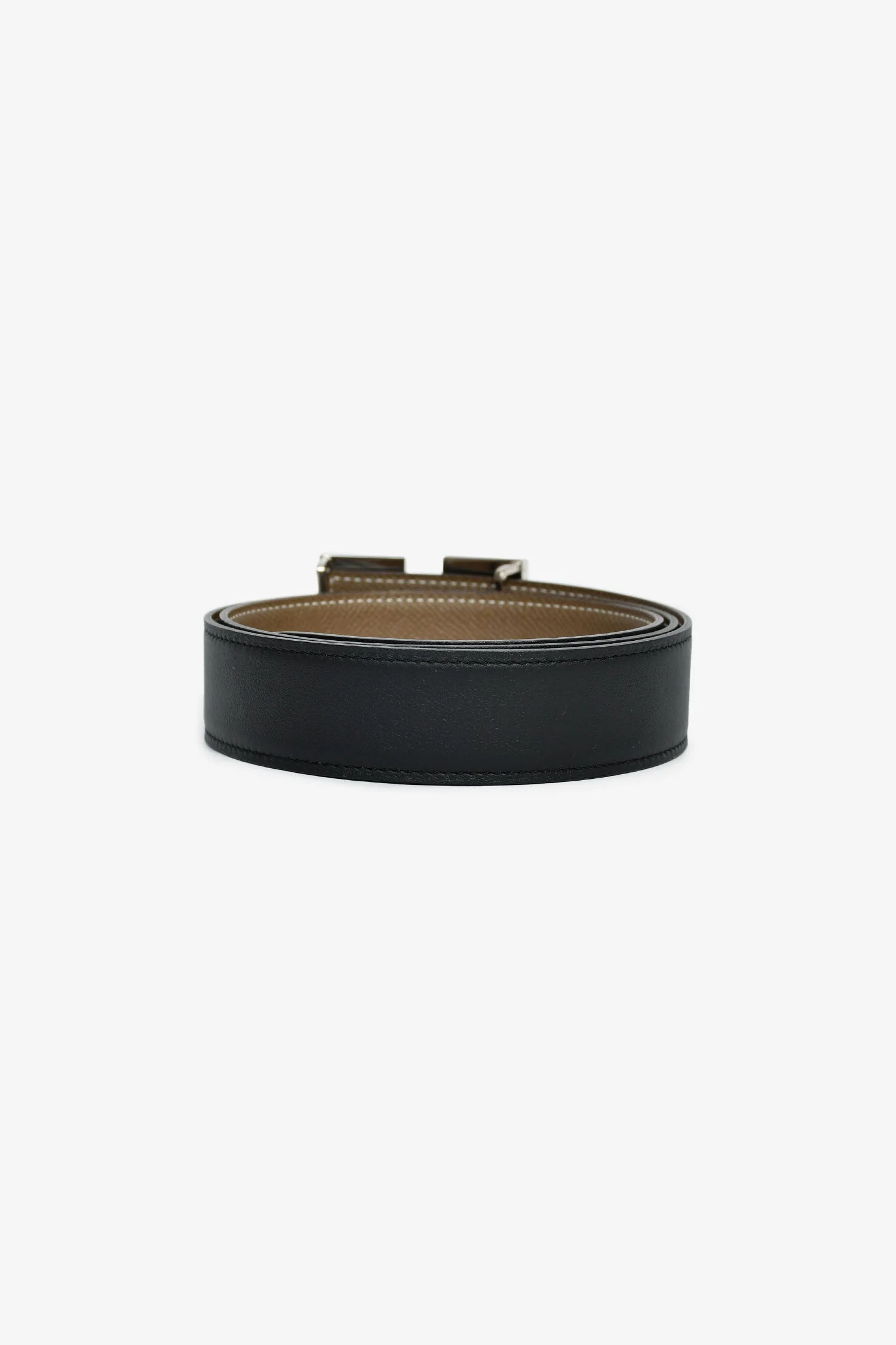 Hermès Black/Taupe Reversible Leather Belt Size 90 - Image 3