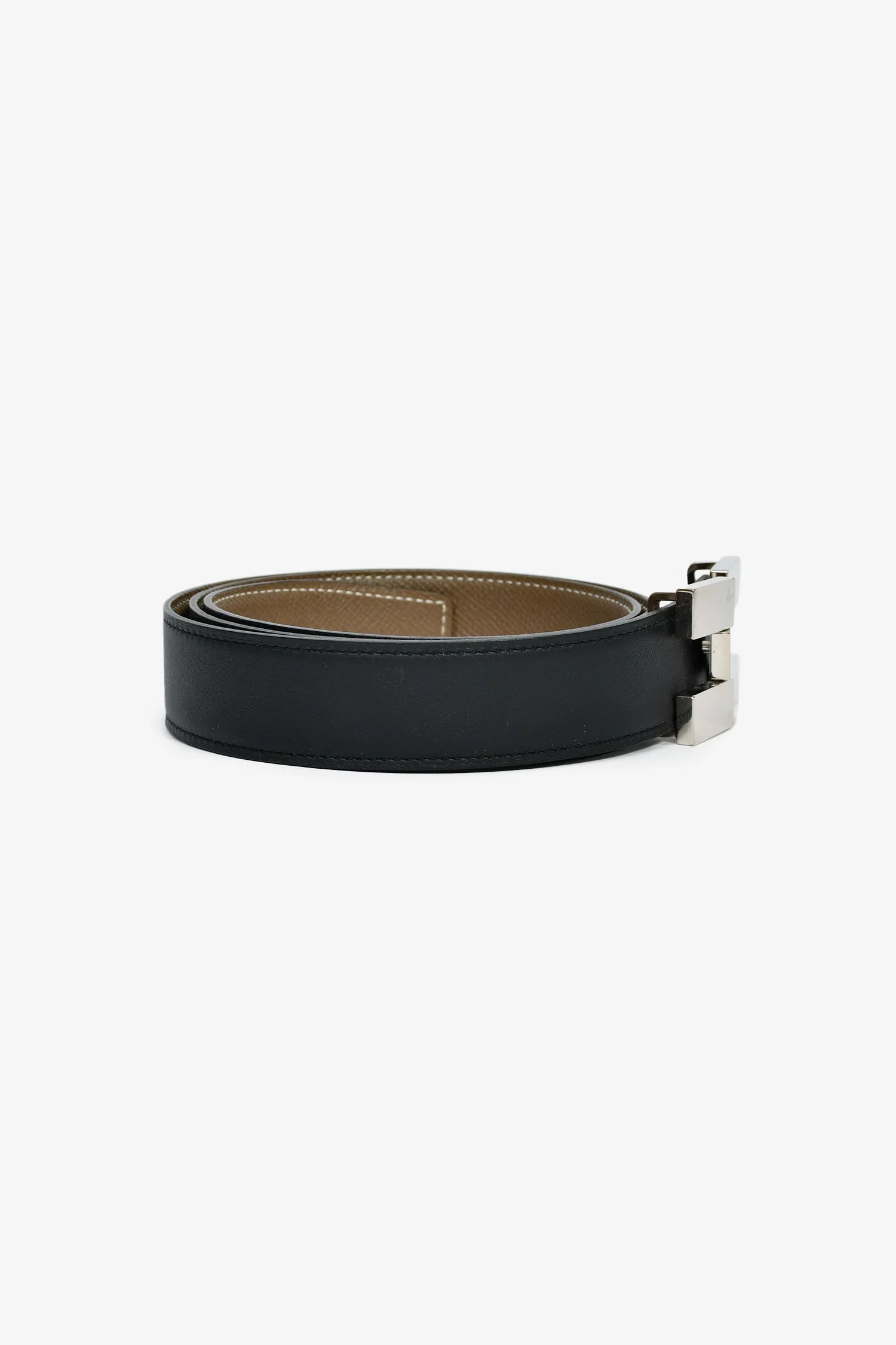 Hermès Black/Taupe Reversible Leather Belt Size 90 - Image 4