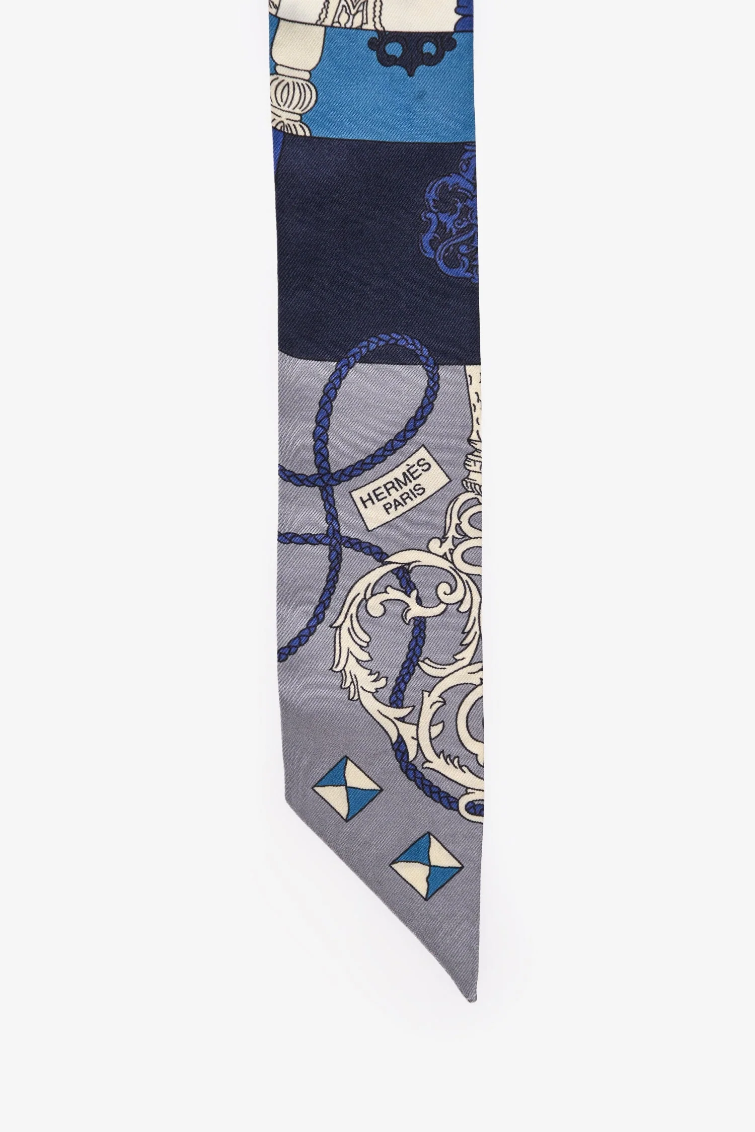 Hermès Blue/Grey Graphic Printed Twilly - Image 2