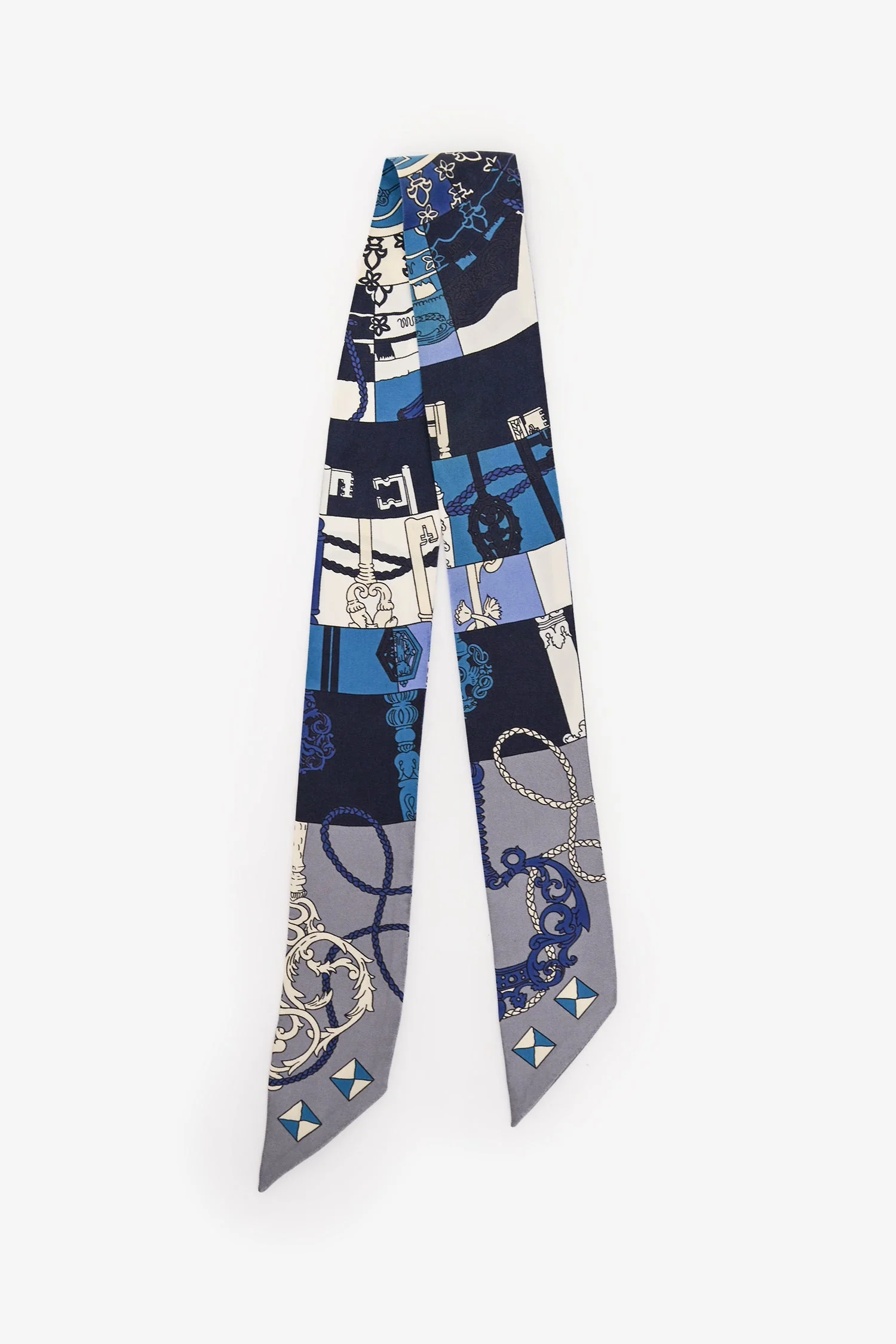 Hermès Blue/Grey Graphic Printed Twilly - Image 3