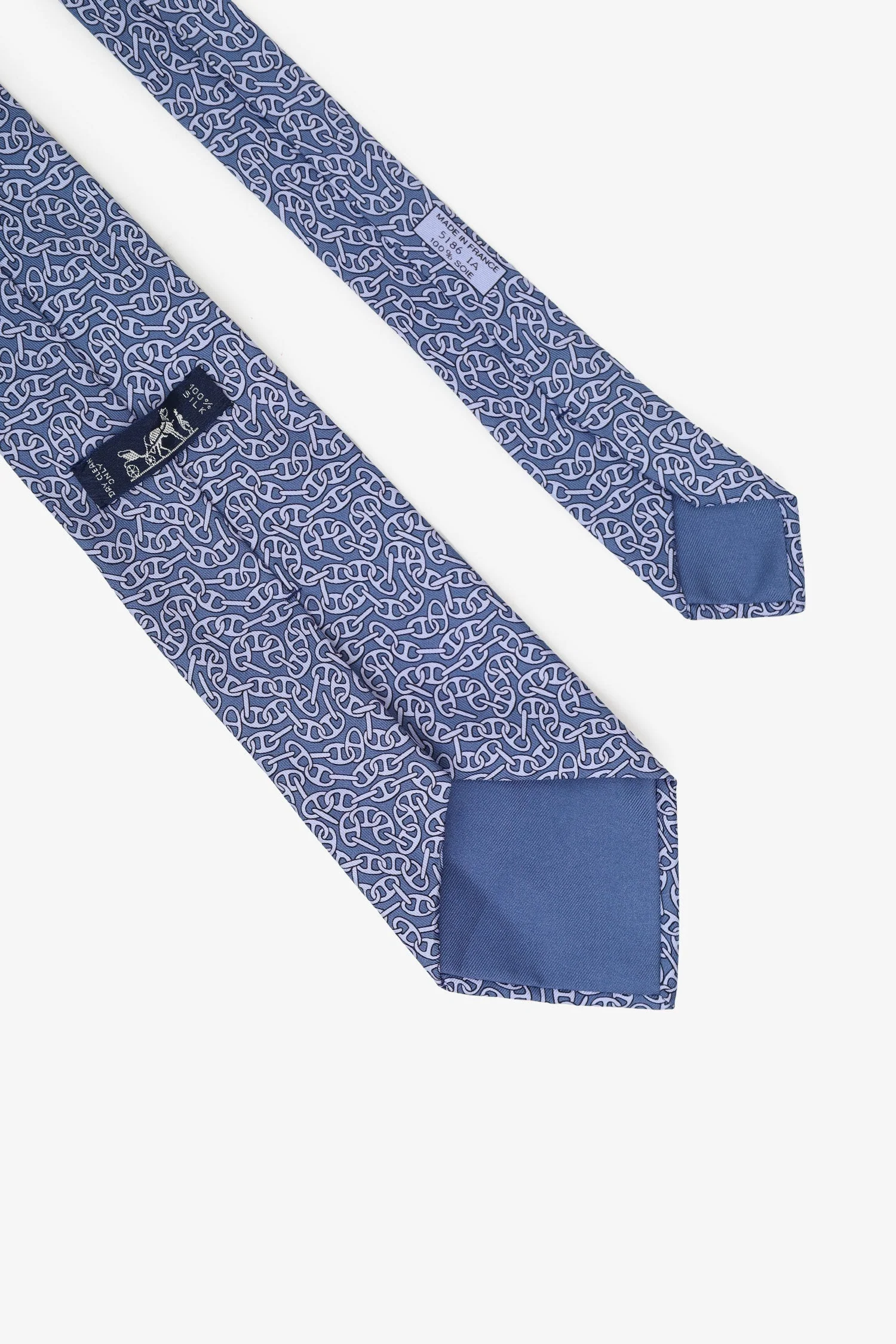 Hermès Blue Silk Chaine D'ancre Patterned Tie - Image 3