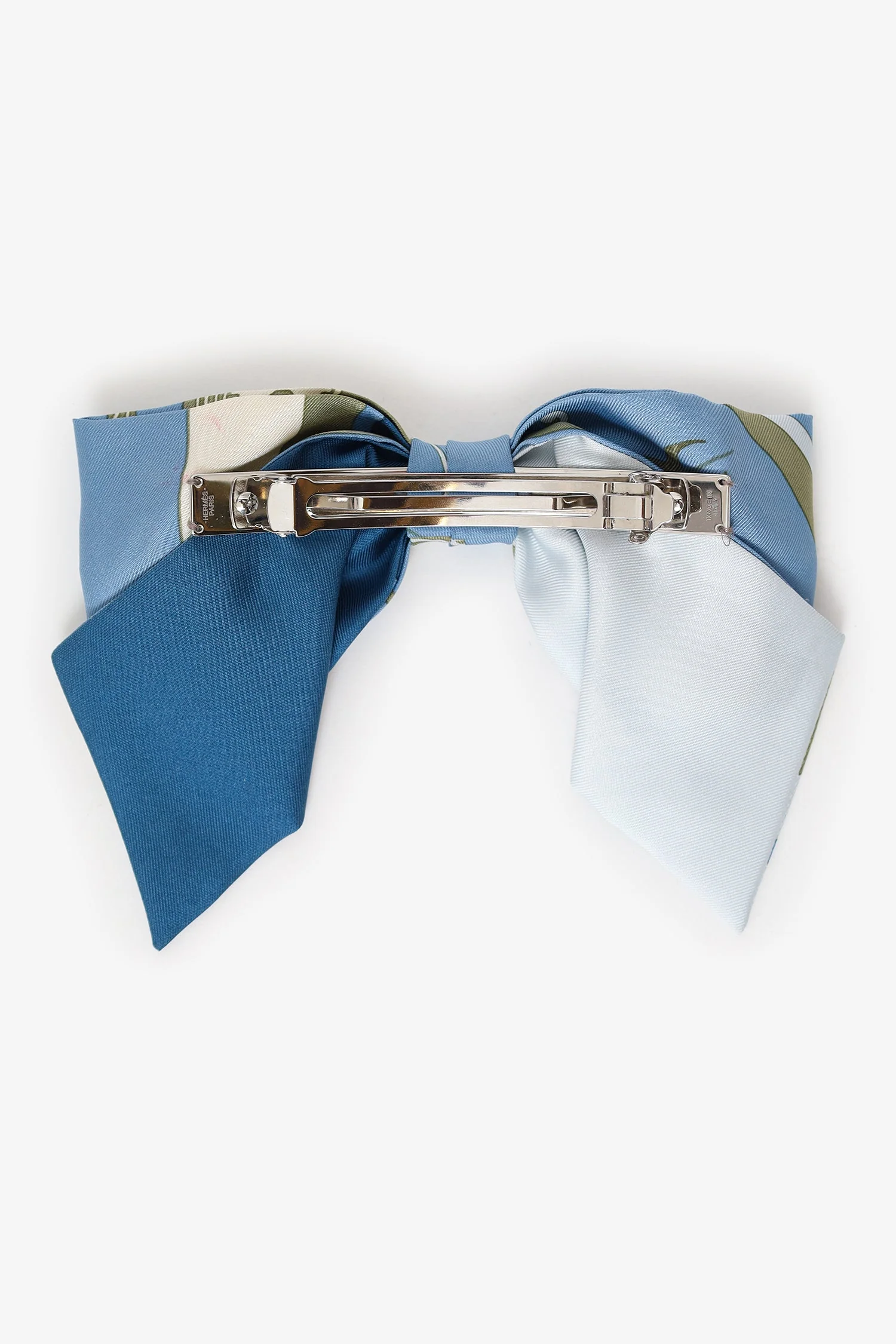 Hermès Blue Silk Cyclades Ex-Libris Grenelle Hair Clip - Image 4