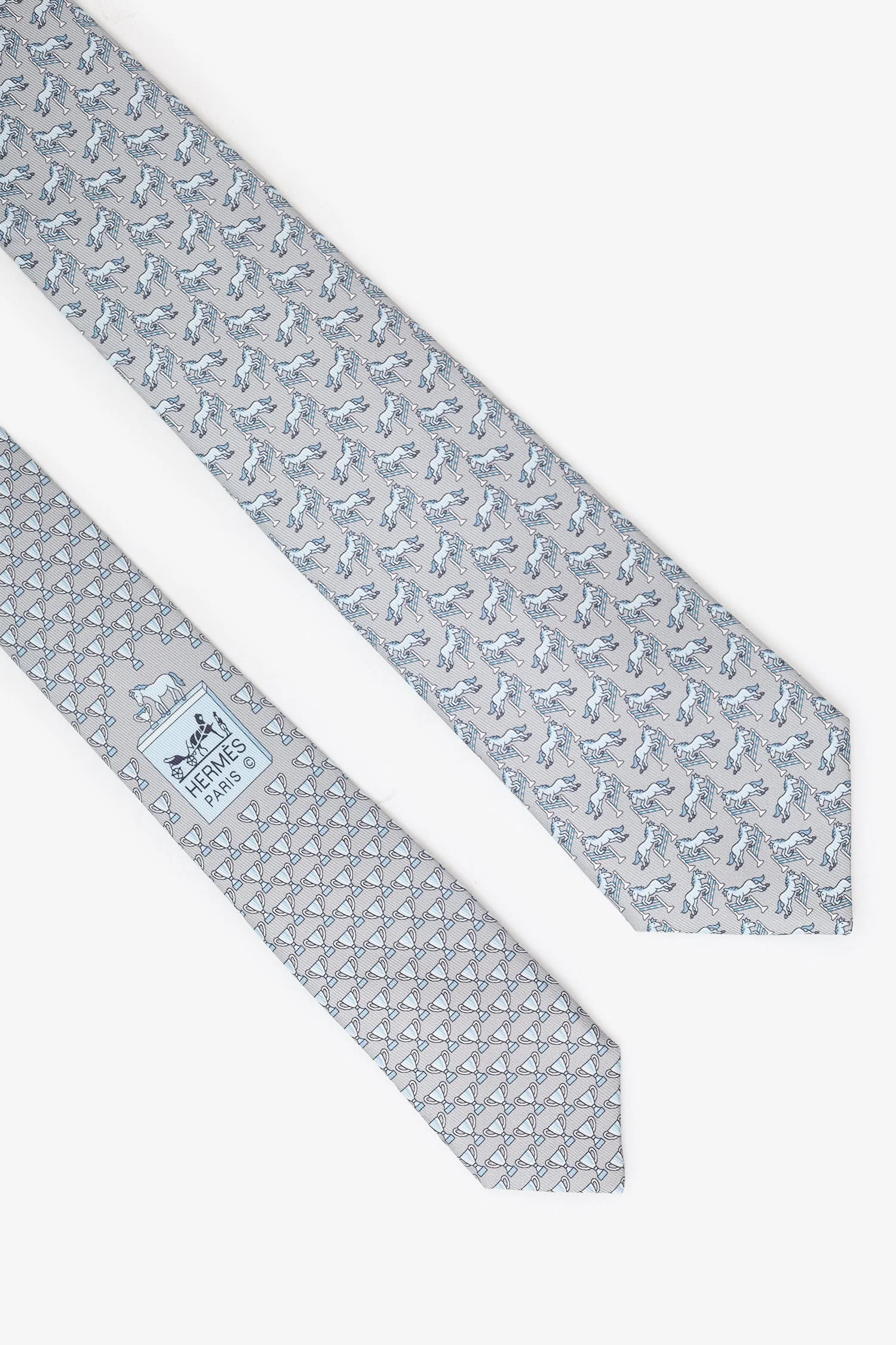 Hermes Blue Silk 'Saddle Demonstration' Tie - Image 2