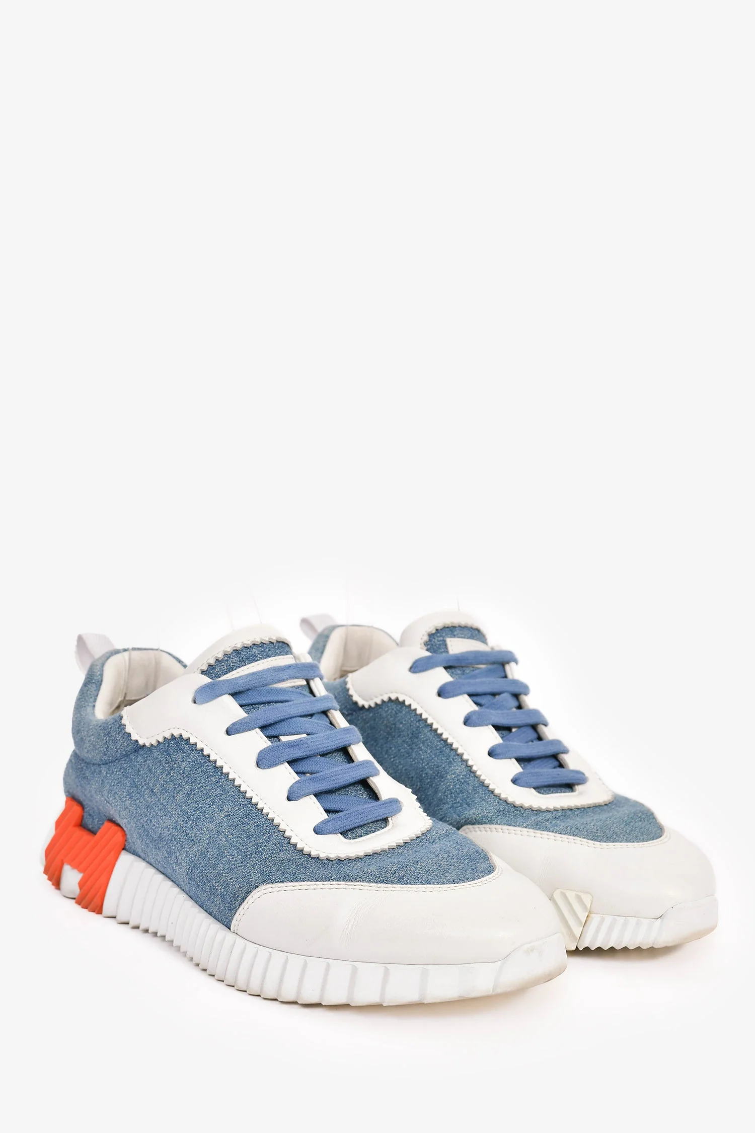 Hermes Blue/White Denim/Leather H 'Bouncing' Sneakers Size 40.5 - Image 2